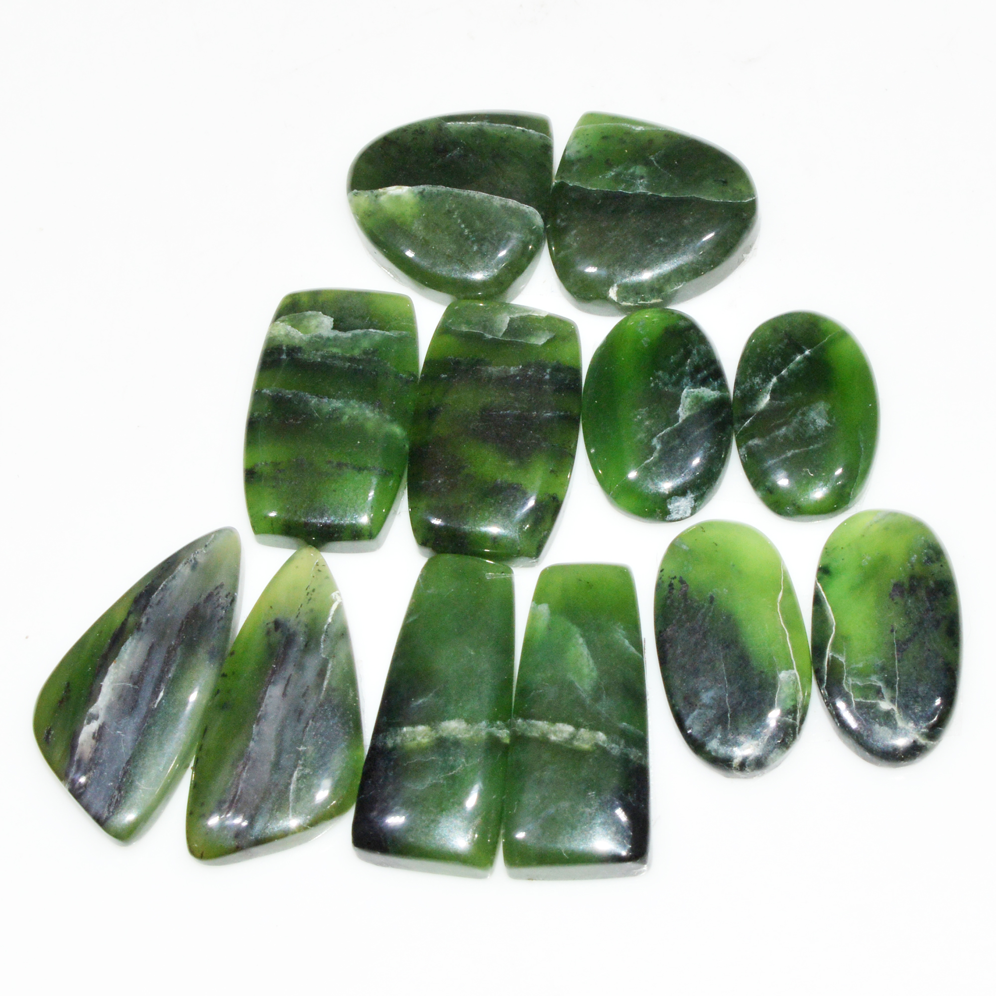6 Pairs 132 Cts Natural Green Serpentine Loose Cabochon Mixed Shapes and Size Lot 25x10 16x10mm 18313