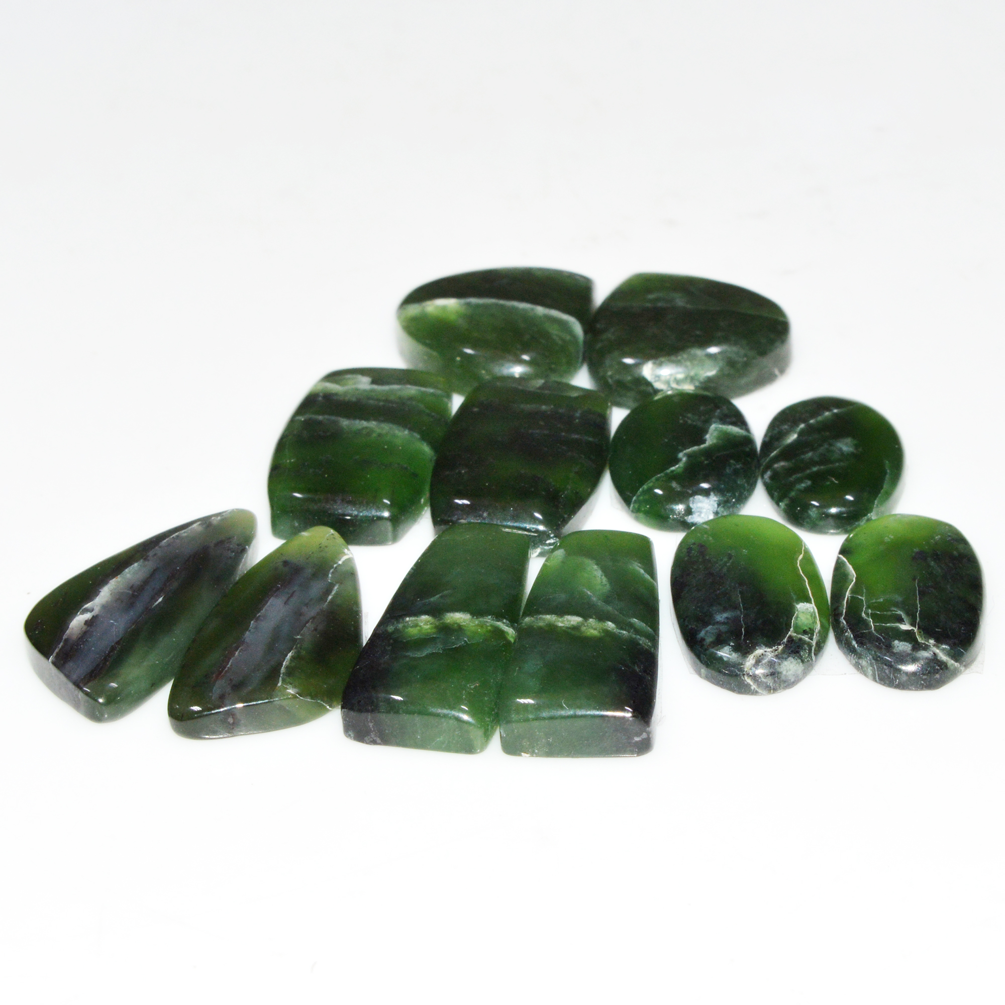 6 Pairs 132 Cts Natural Green Serpentine Loose Cabochon Mixed Shapes and Size Lot 25x10 16x10mm 18313