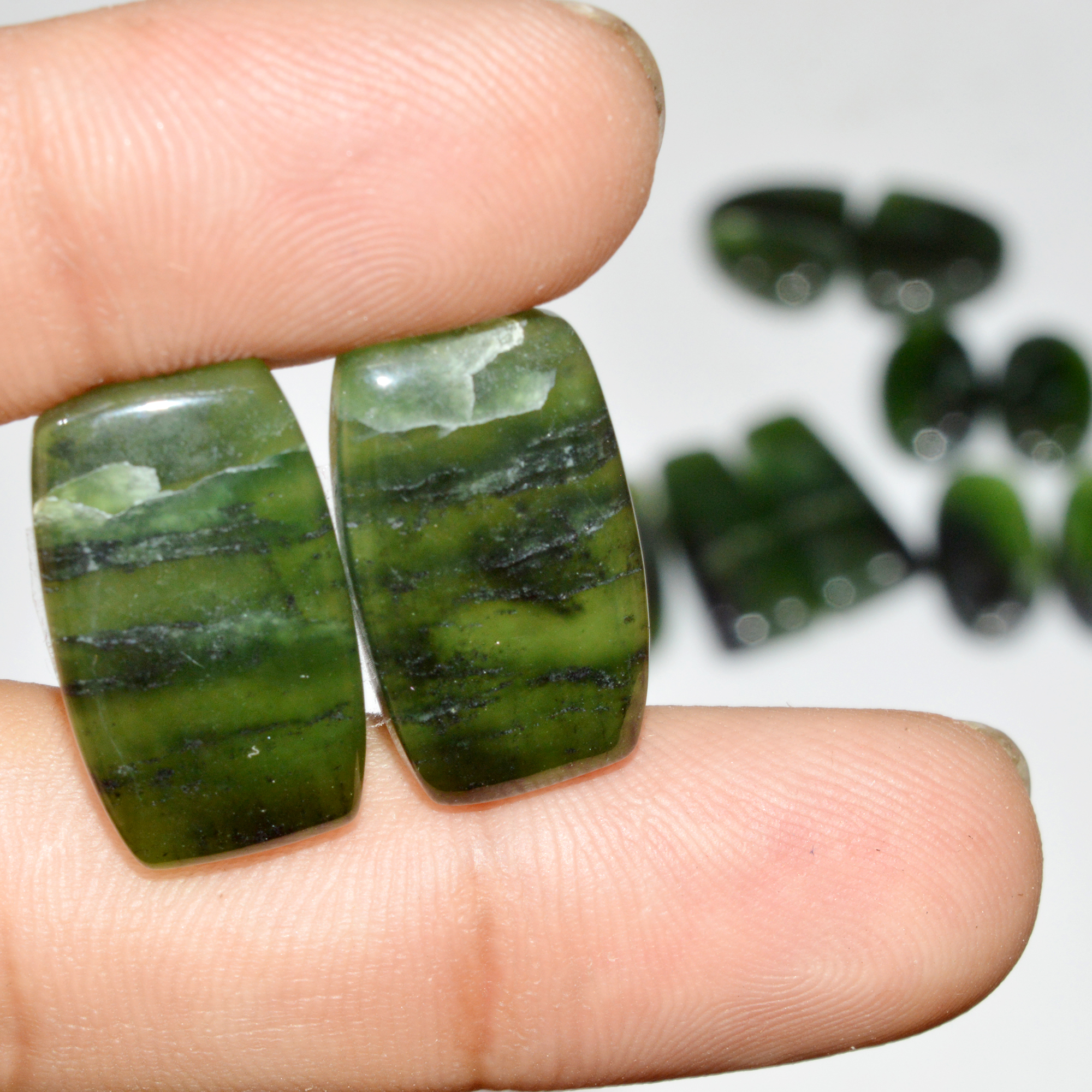 6 Pairs 132 Cts Natural Green Serpentine Loose Cabochon Mixed Shapes and Size Lot 25x10 16x10mm 18313