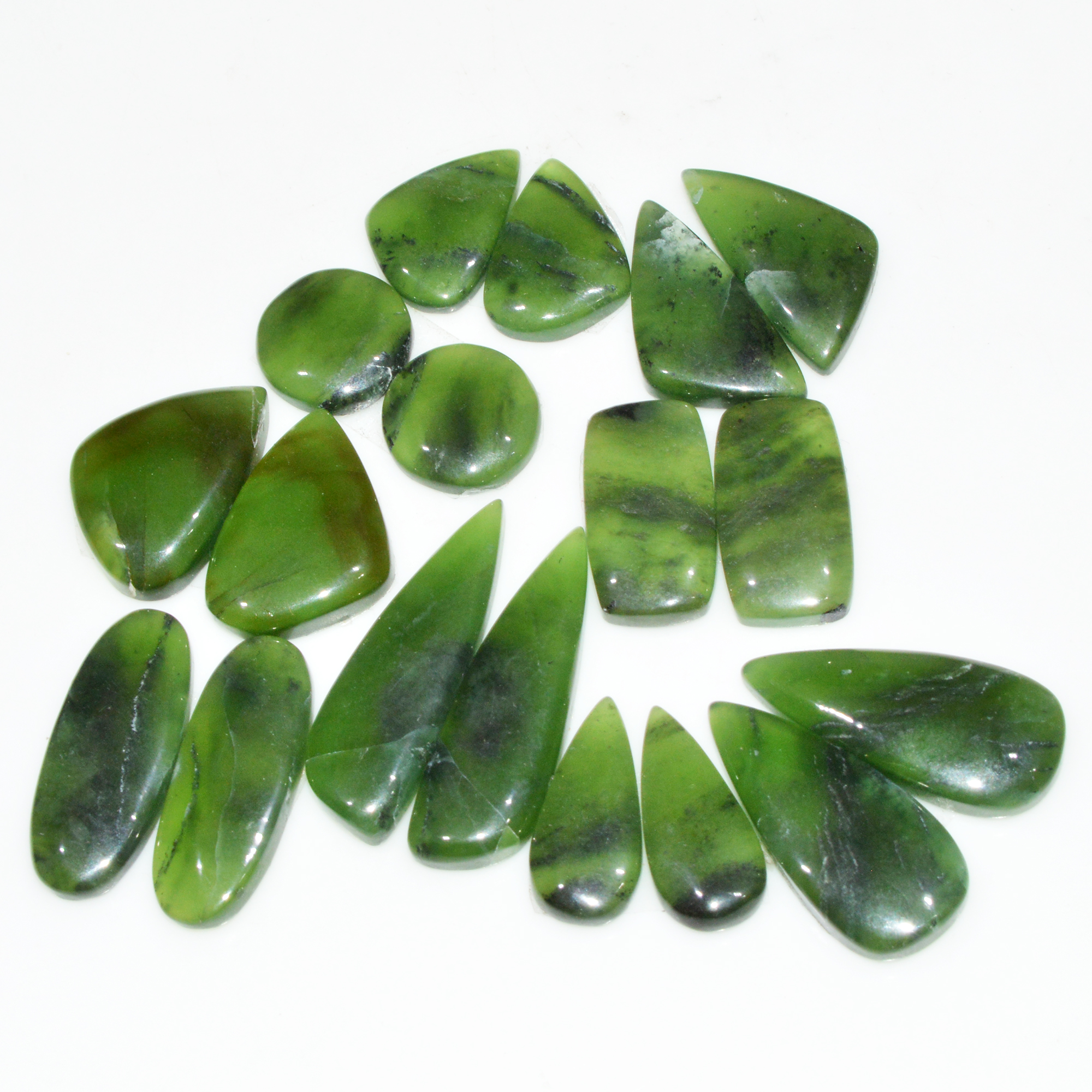 9 Pairs 159 Cts Natural Green Serpentine Loose Cabochon Mixed Shapes and Size Lot 30x9 11x11mm 18314