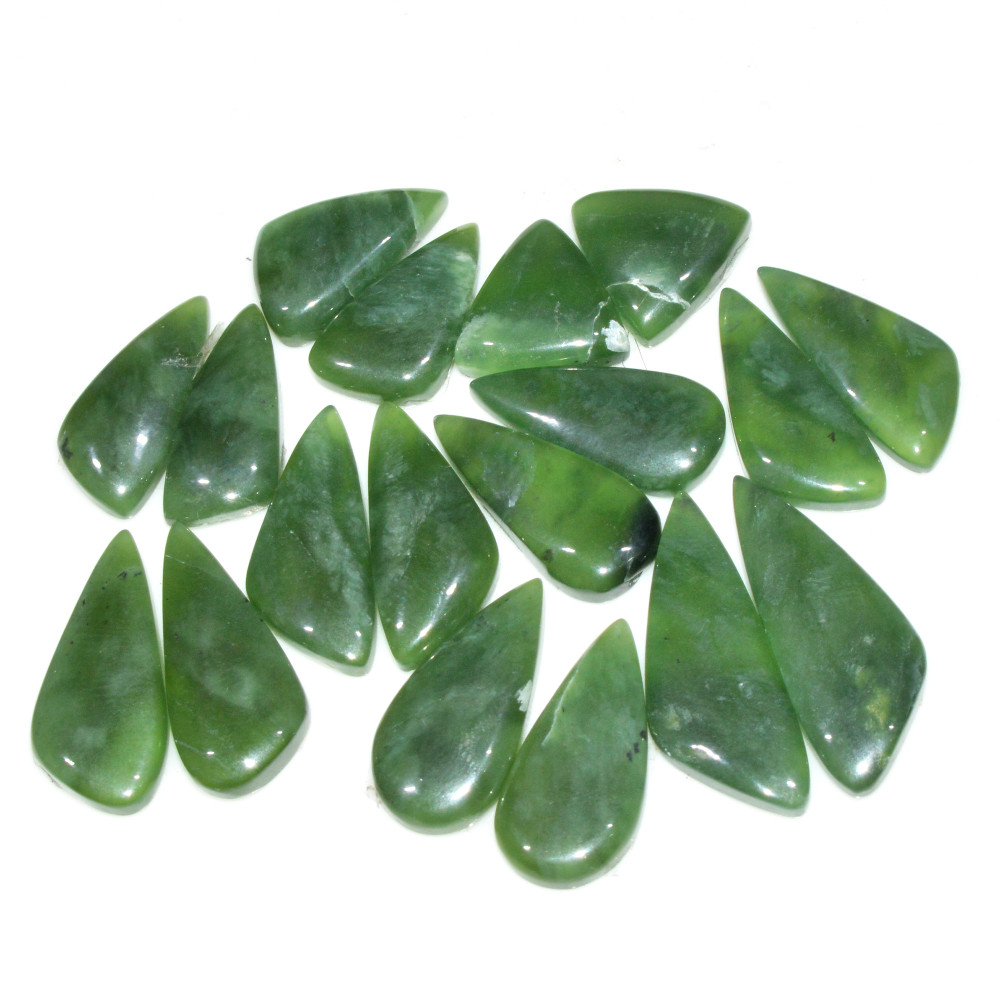 Image of 9 Pairs 150 Cts Natural Green Serpentine Loose Cabochon Mixed Shapes and Size Lot 30x10 19x10mm #18315