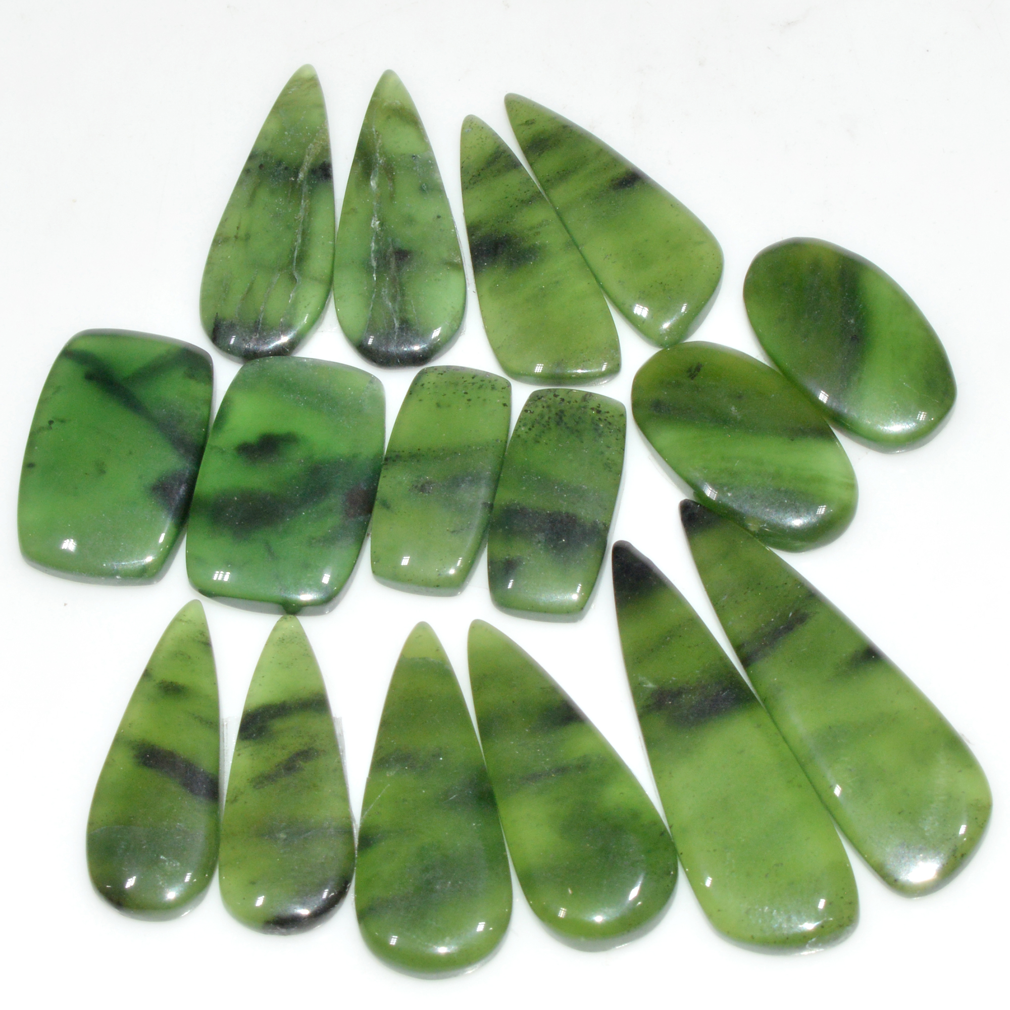 8 Pairs 148 Cts Natural Green Serpentine Loose Cabochon Mixed Shapes and Size Lot 35x10 18x8mm 18316