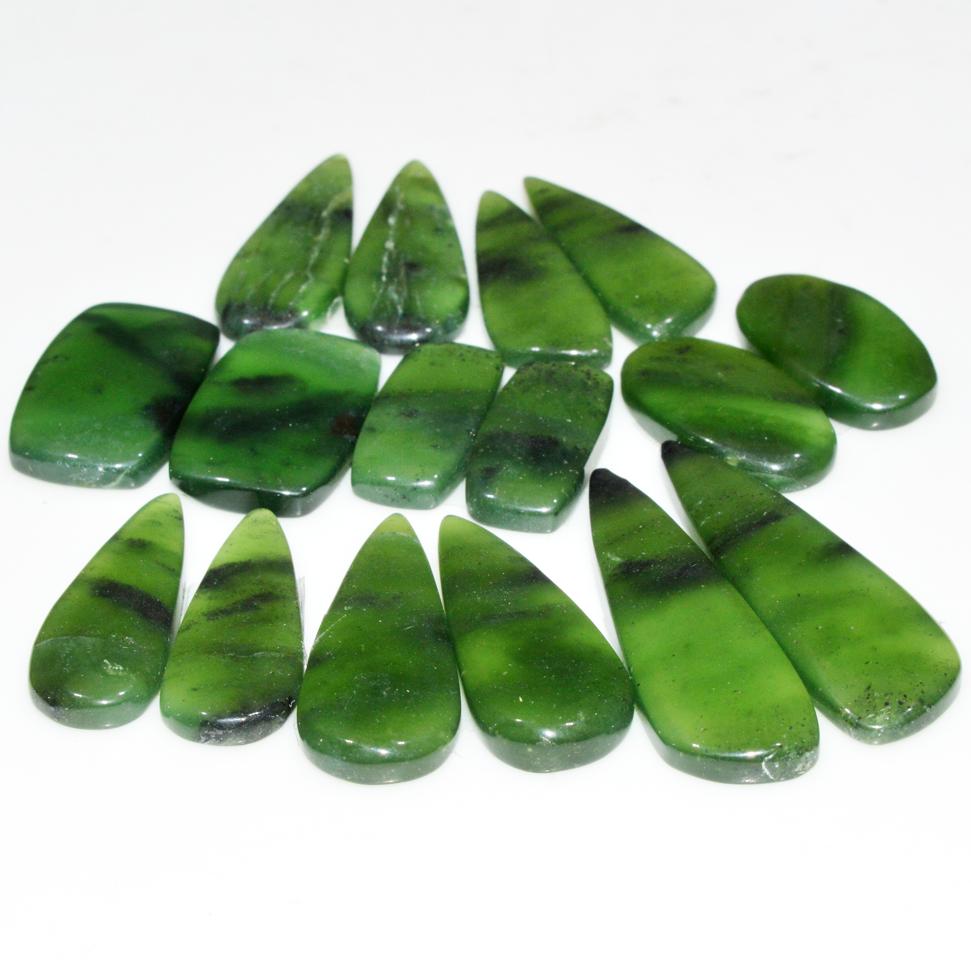 8 Pairs 148 Cts Natural Green Serpentine Loose Cabochon Mixed Shapes and Size Lot 35x10 18x8mm 18316