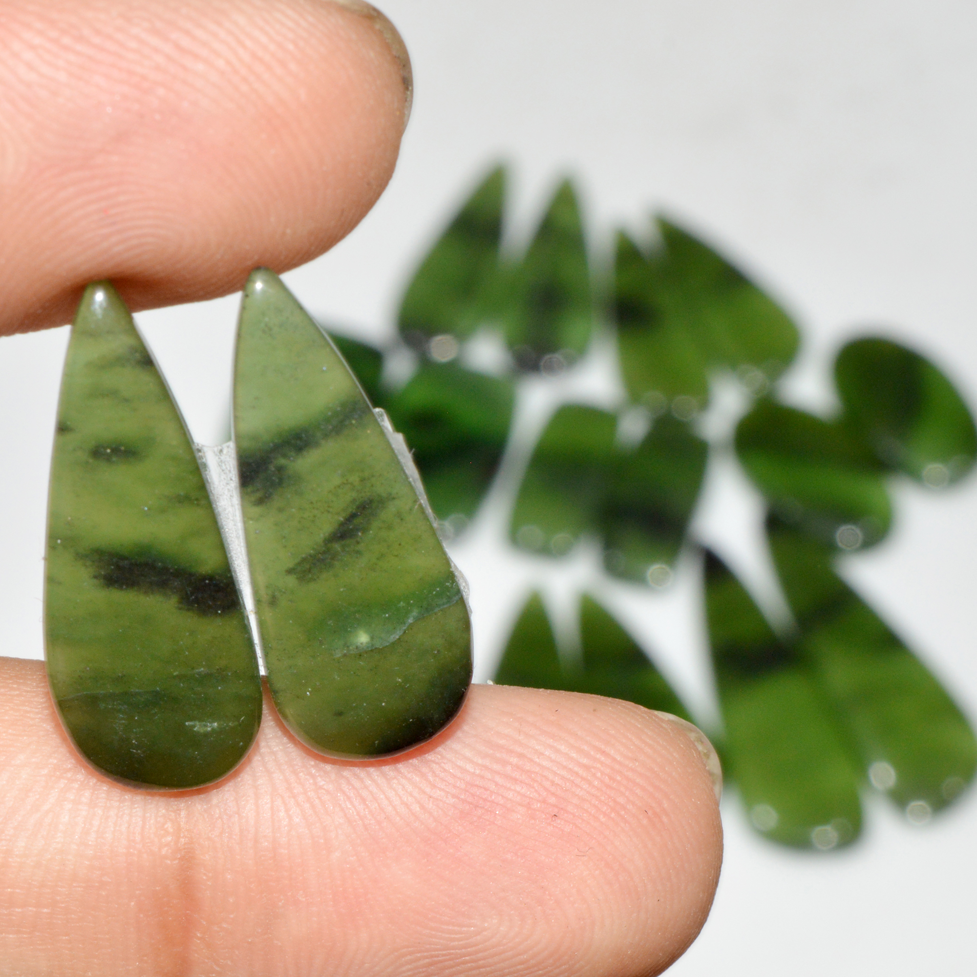 8 Pairs 148 Cts Natural Green Serpentine Loose Cabochon Mixed Shapes and Size Lot 35x10 18x8mm 18316
