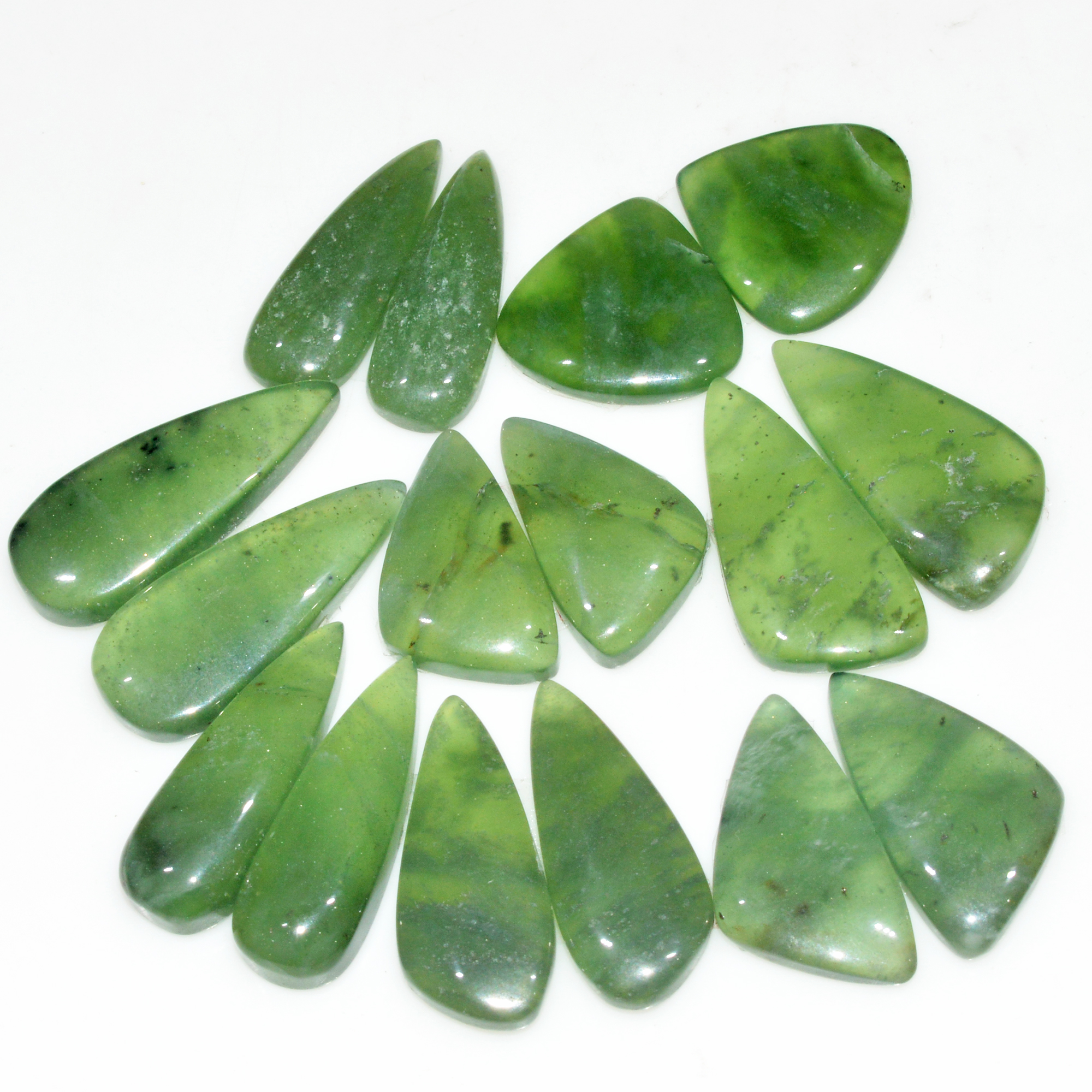 8 Pairs 126 Cts Natural Green Serpentine Loose Cabochon Mixed Shapes and Size Lot 25x9 15x15mm 18317
