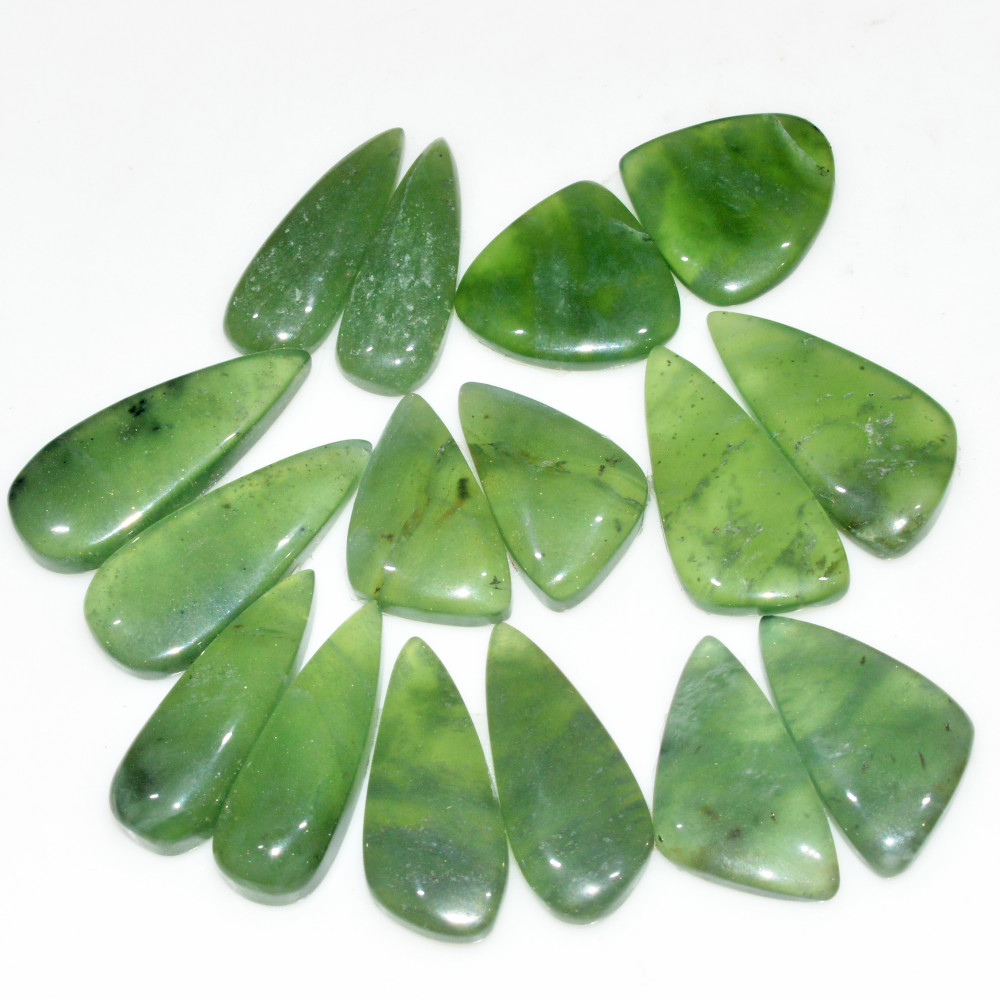 Image of 8 Pairs 126 Cts Natural Green Serpentine Loose Cabochon Mixed Shapes and Size Lot 25x9 15x15mm #18317