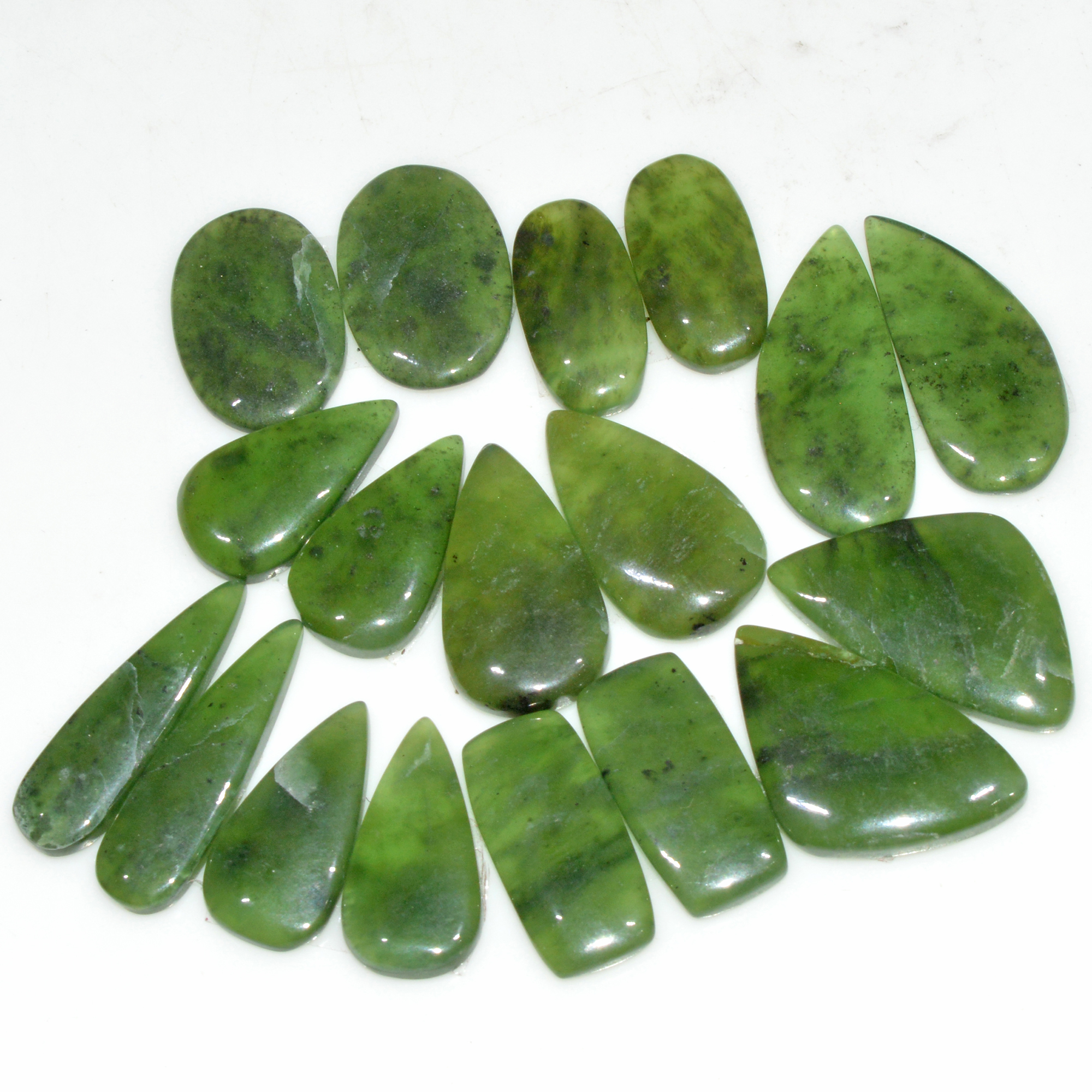 9 Pairs 131 Cts Natural Green Serpentine Loose Cabochon Mixed Shapes and Size Lot 24x10 17x9mm 18318