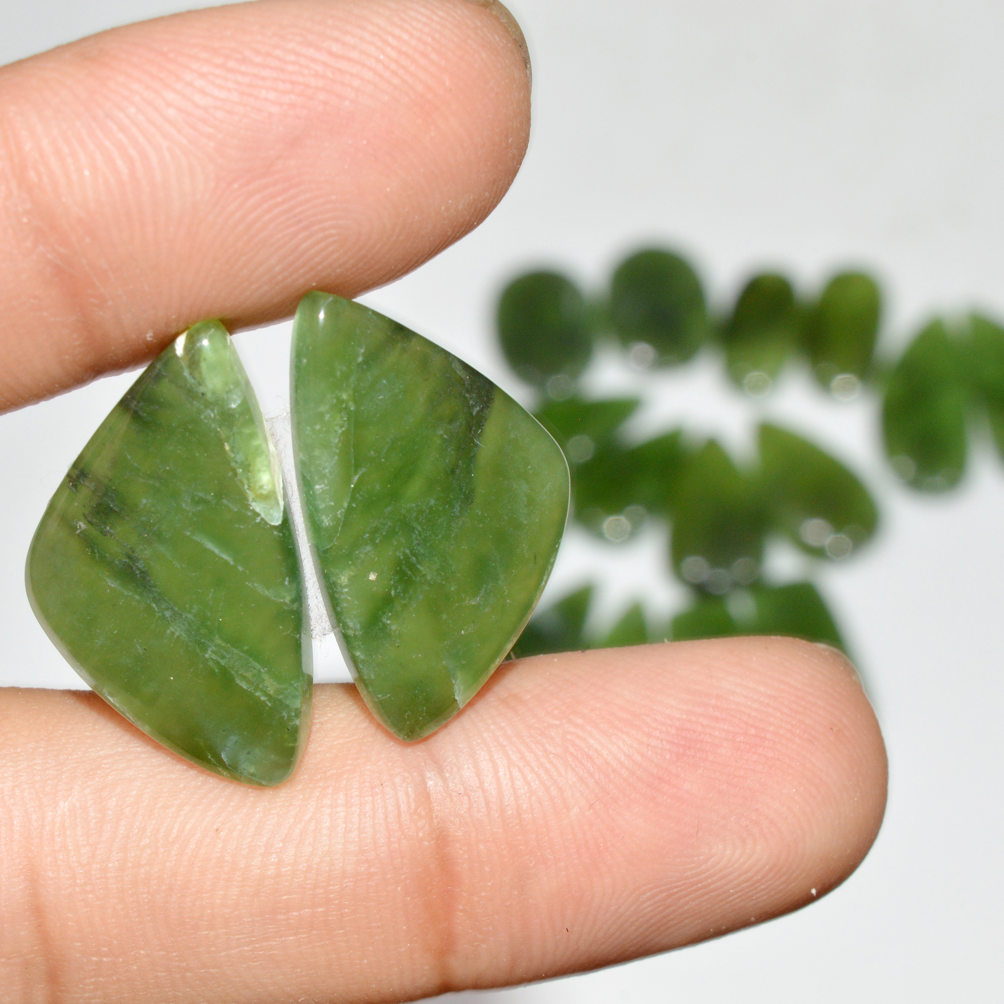 9 Pairs 131 Cts Natural Green Serpentine Loose Cabochon Mixed Shapes and Size Lot 24x10 17x9mm 18318