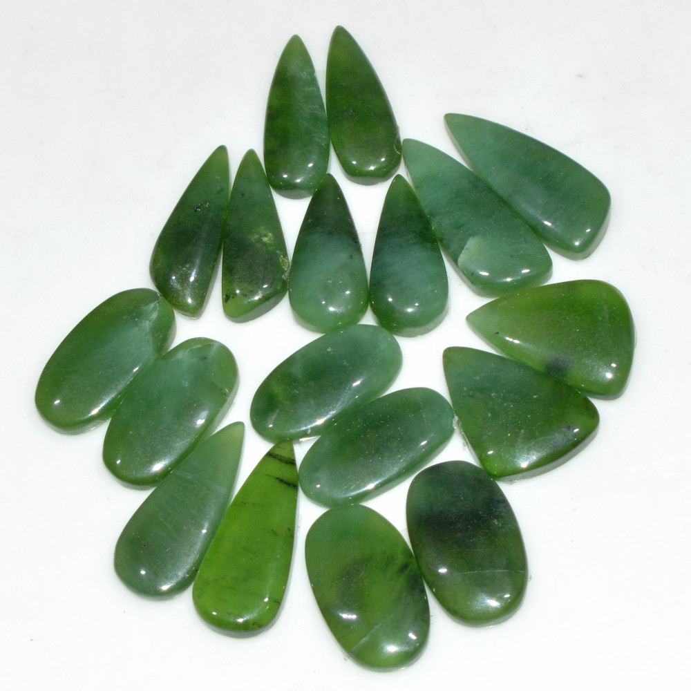 Image of 9 Pairs 153 Cts Natural Green Serpentine Loose Cabochon Mixed Shapes and Size Lot 25x9 20x10mm #18319