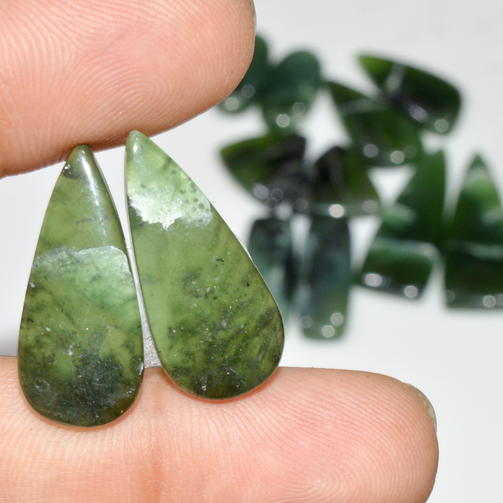 6 Pairs 127 Cts Natural Serpentine Flat Back Loose Gemstone For Crystal Healing And Reiki  31x11 15x15mm 18320