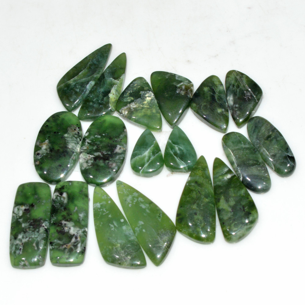 Image of 9 Pairs 140 Cts Natural Serpentine Flat Back Loose Gemstone For Crystal Healing And Reiki  25x9 14x8mm #18323