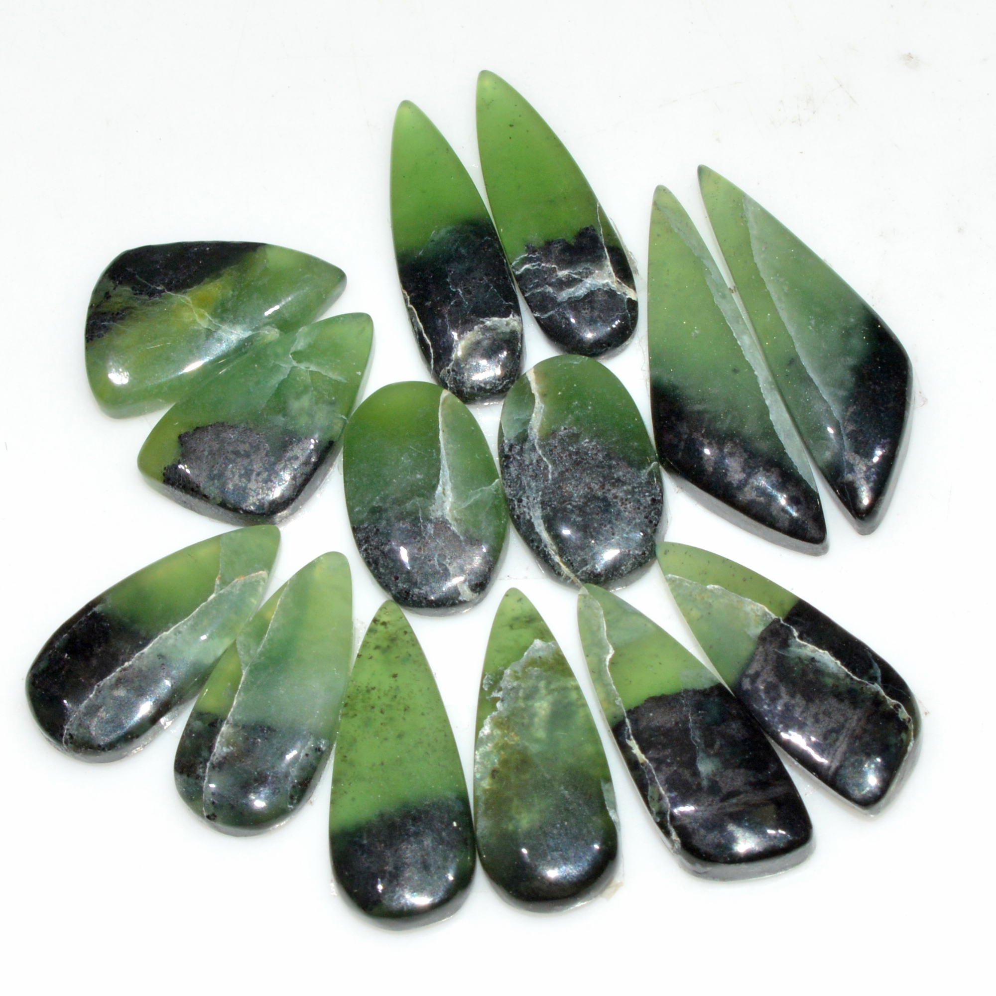 7 Pairs 87 Cts Natural Serpentine Flat Back Loose Gemstone For Crystal Healing And Reiki 25x6 14x8mm 18324