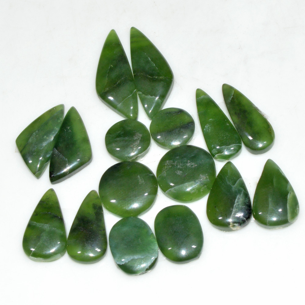 Image of 8 Pairs 118 Cts Natural Serpentine Flat Back Loose Gemstone For Crystal Healing And Reiki  26x10 10x10mm #18325