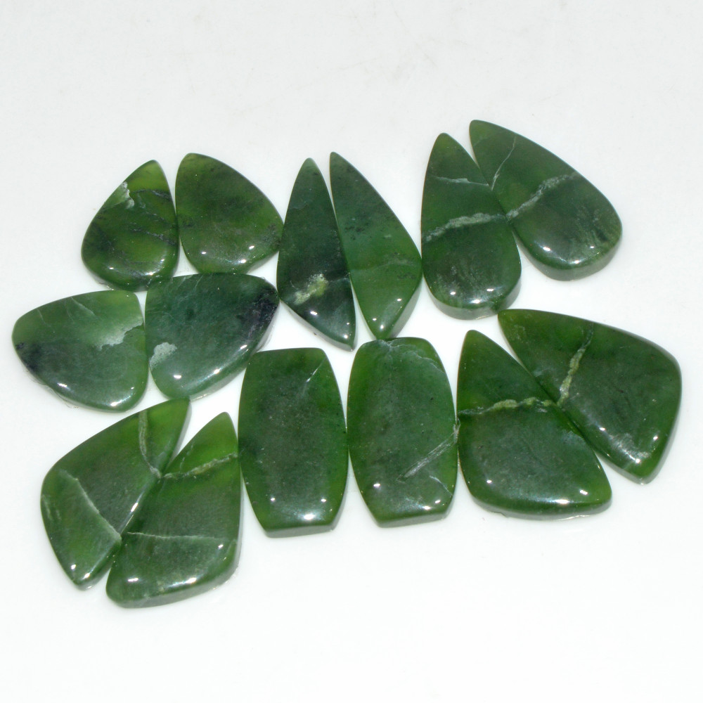 Image of 7 Pairs 163 Cts Natural Serpentine Flat Back Loose Gemstone For Crystal Healing And Reiki 26x14 16x10mm #18333
