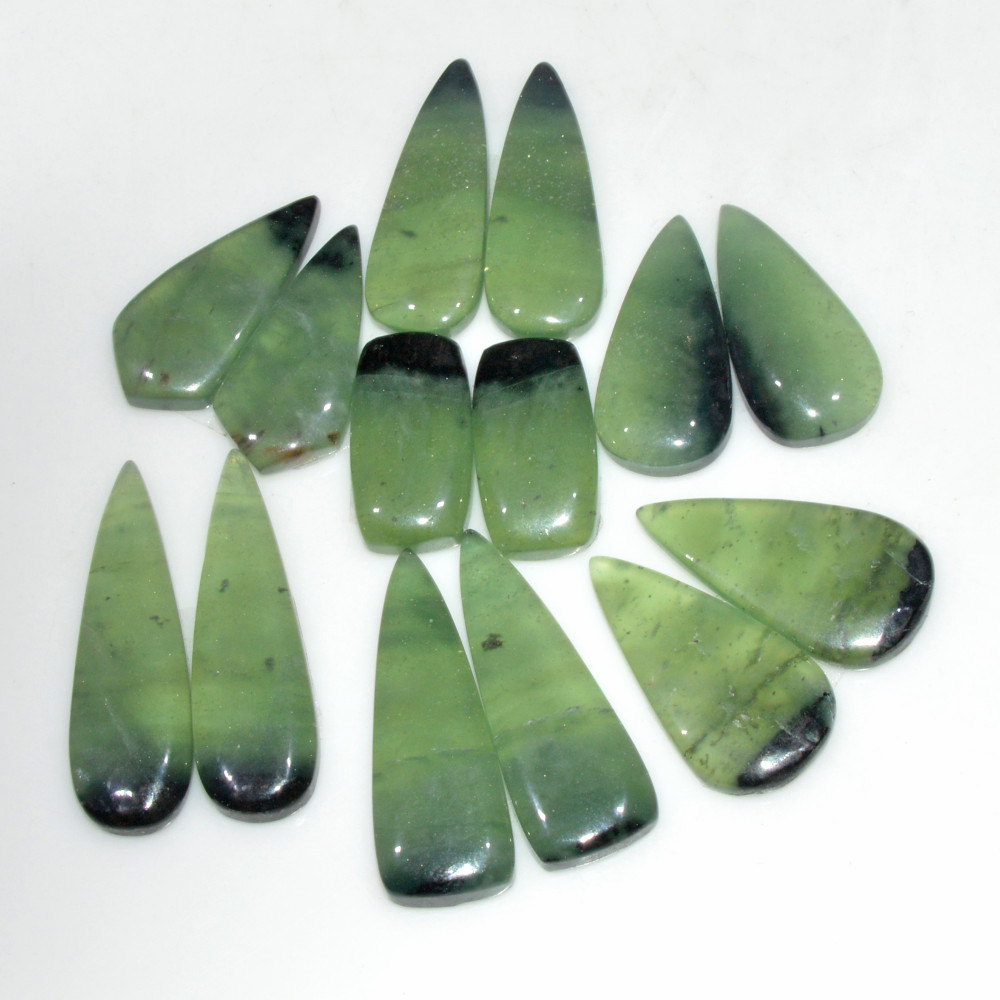 Image of 7 Pairs 129 Cts Natural Serpentine Flat Back Loose Gemstone For Crystal Healing And Reiki 30x9 17x8mm #18336