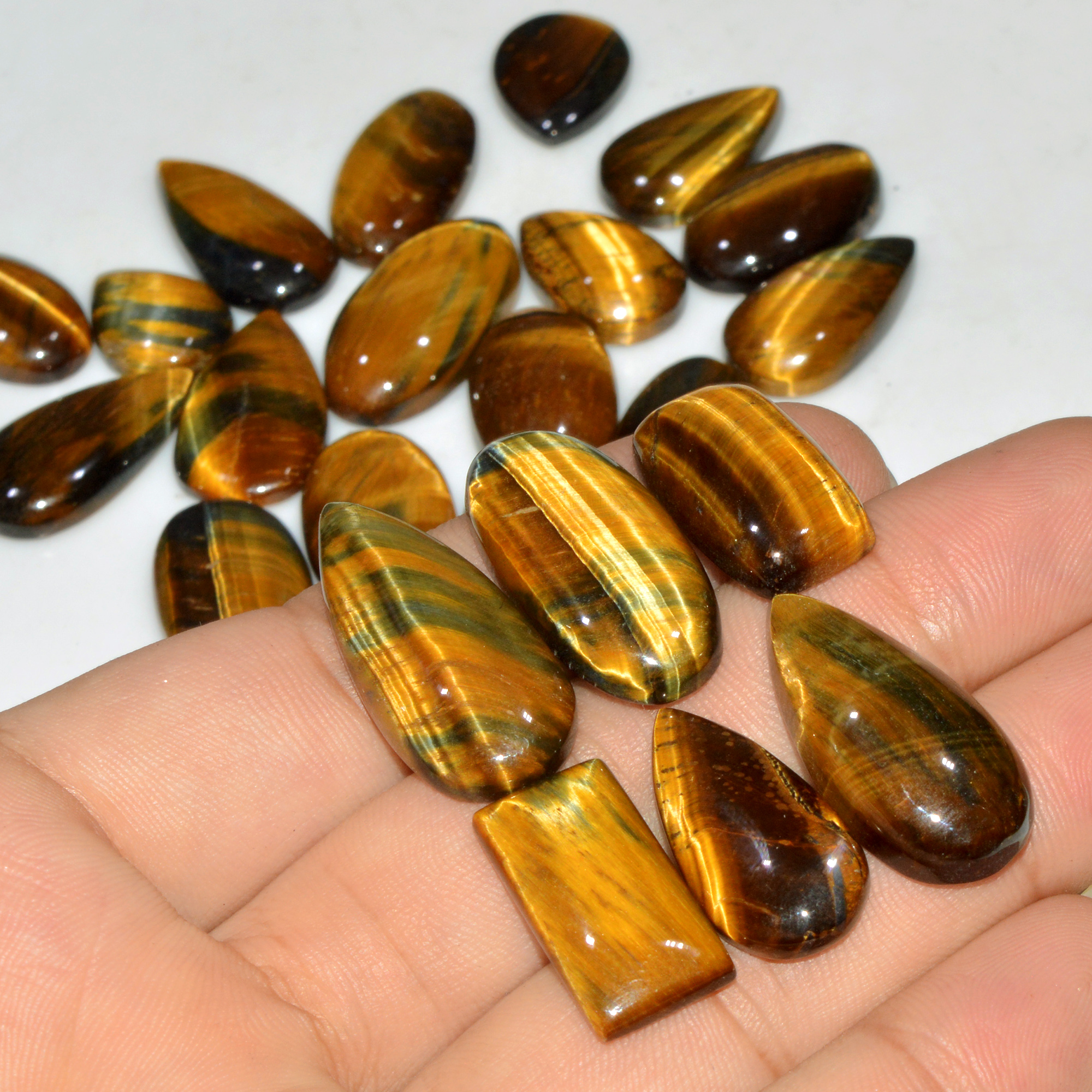 23 Pcs 318 Cts Natural Tiger Eye Cabochon Jewelry Making Gemstone Lot 30x12 15x11mm 18340
