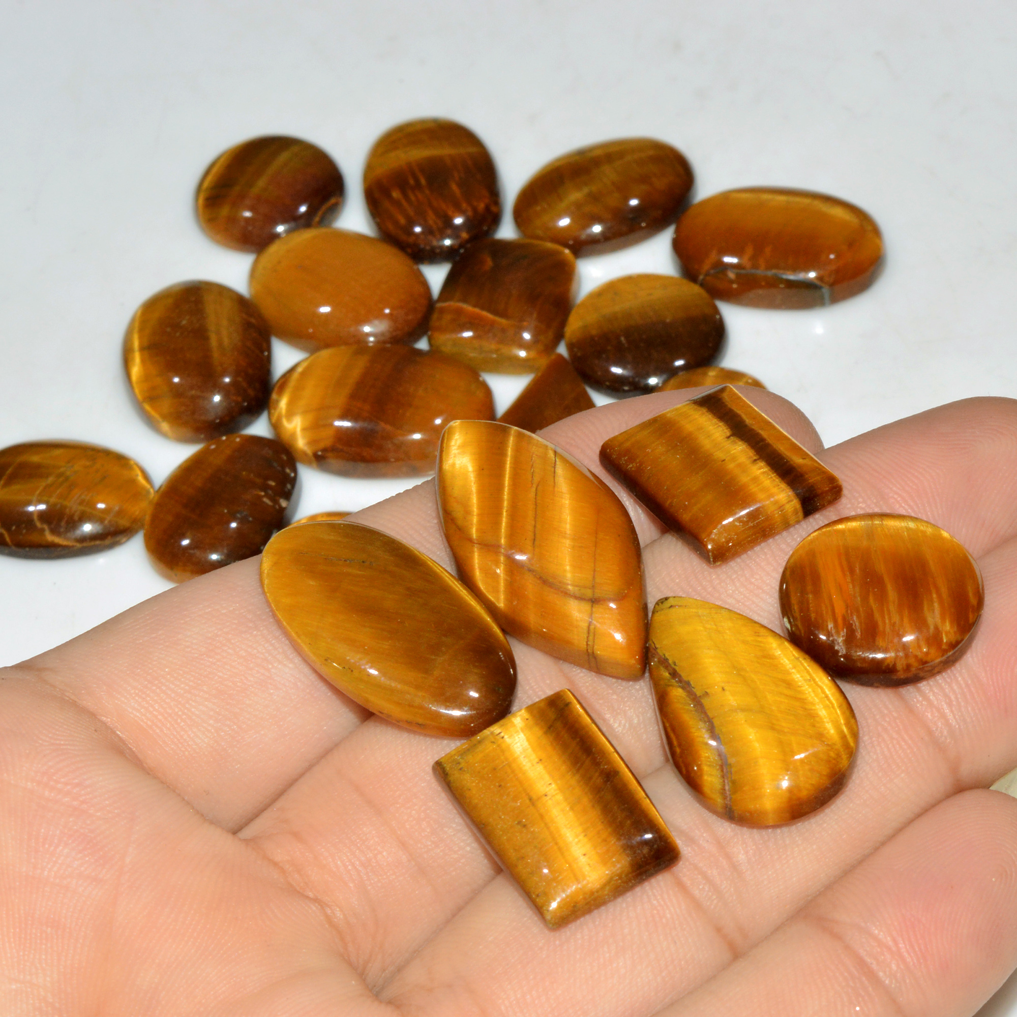 21 Pcs 310 Cts Natural Tiger Eye Cabochon Jewelry Making Gemstone Lot 30x14 15x15mm 18341