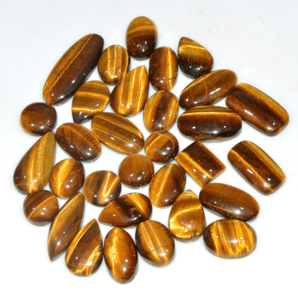 Image of 30 Pcs 359 Cts Natural Tiger Eye Cabochon Jewelry Making Gemstone Lot 32x11 10x10mm #18342