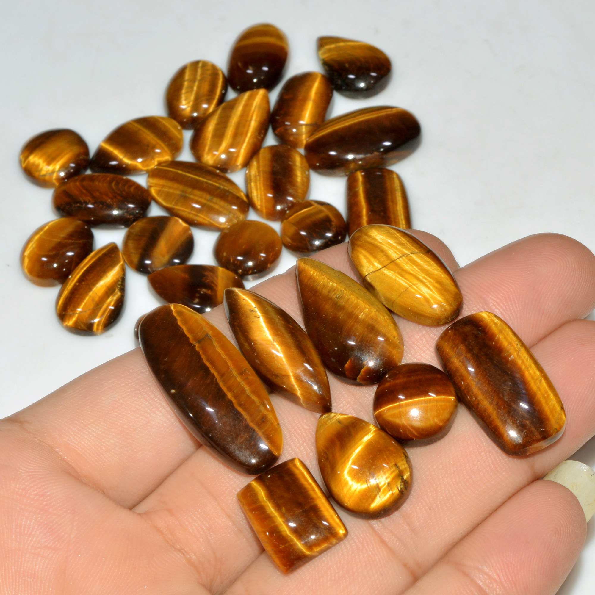 30 Pcs 359 Cts Natural Tiger Eye Cabochon Jewelry Making Gemstone Lot 32x11 10x10mm 18342