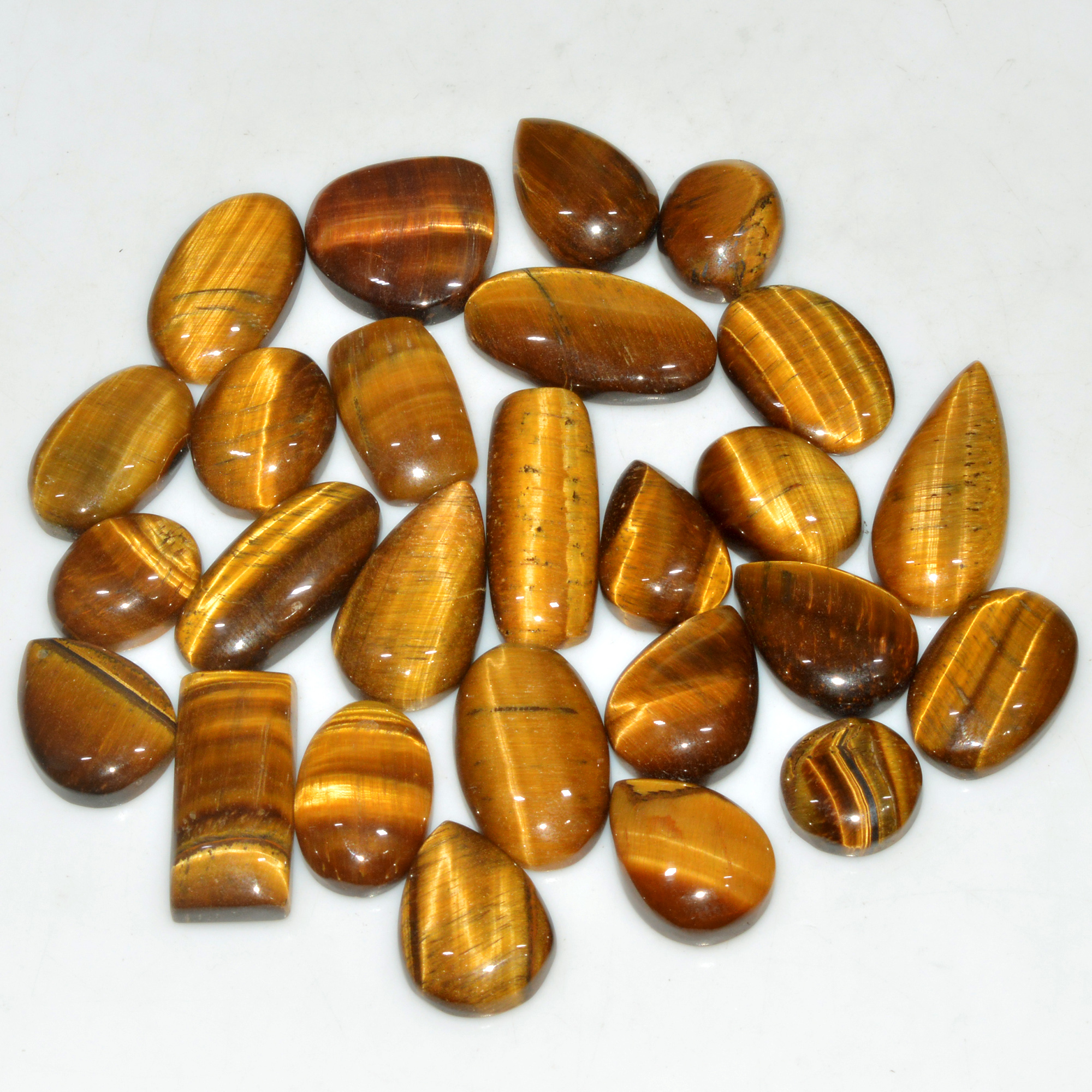 25 Pcs 311 Cts Natural Tiger Eye Cabochon Jewelry Making Gemstone Lot 25x10 10x10mm 18343