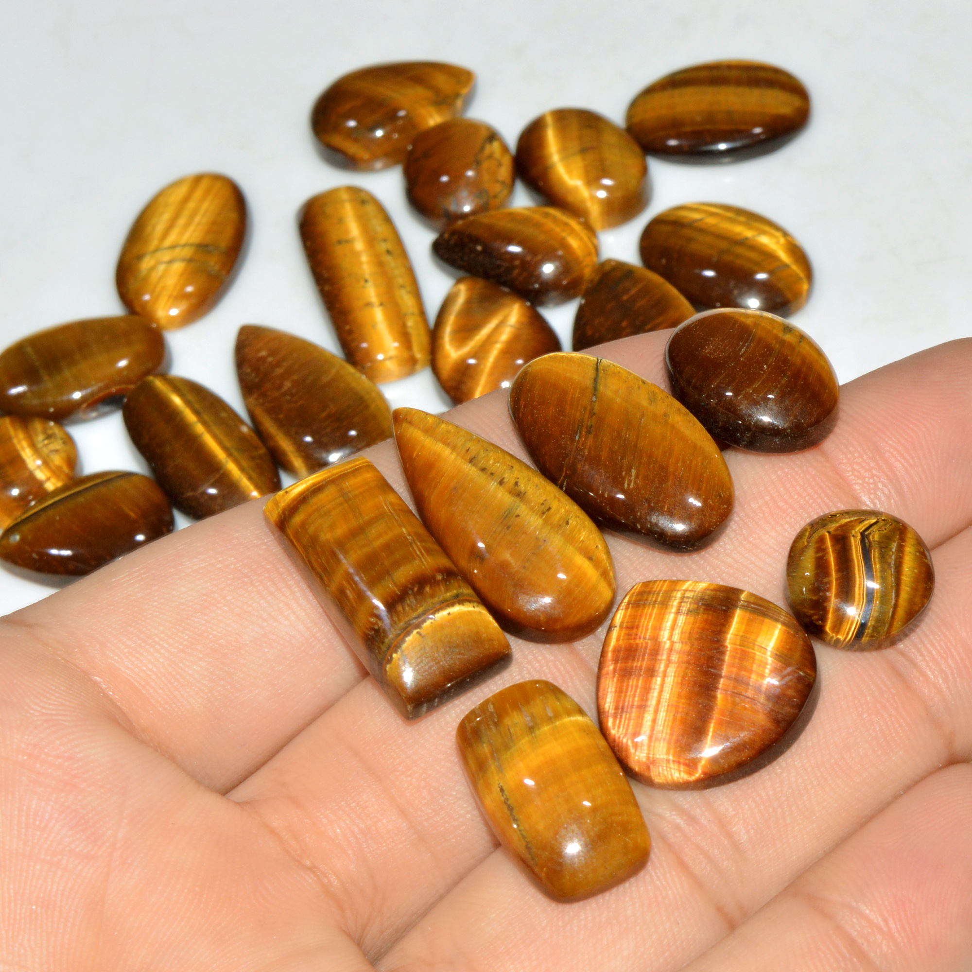 25 Pcs 311 Cts Natural Tiger Eye Cabochon Jewelry Making Gemstone Lot 25x10 10x10mm 18343