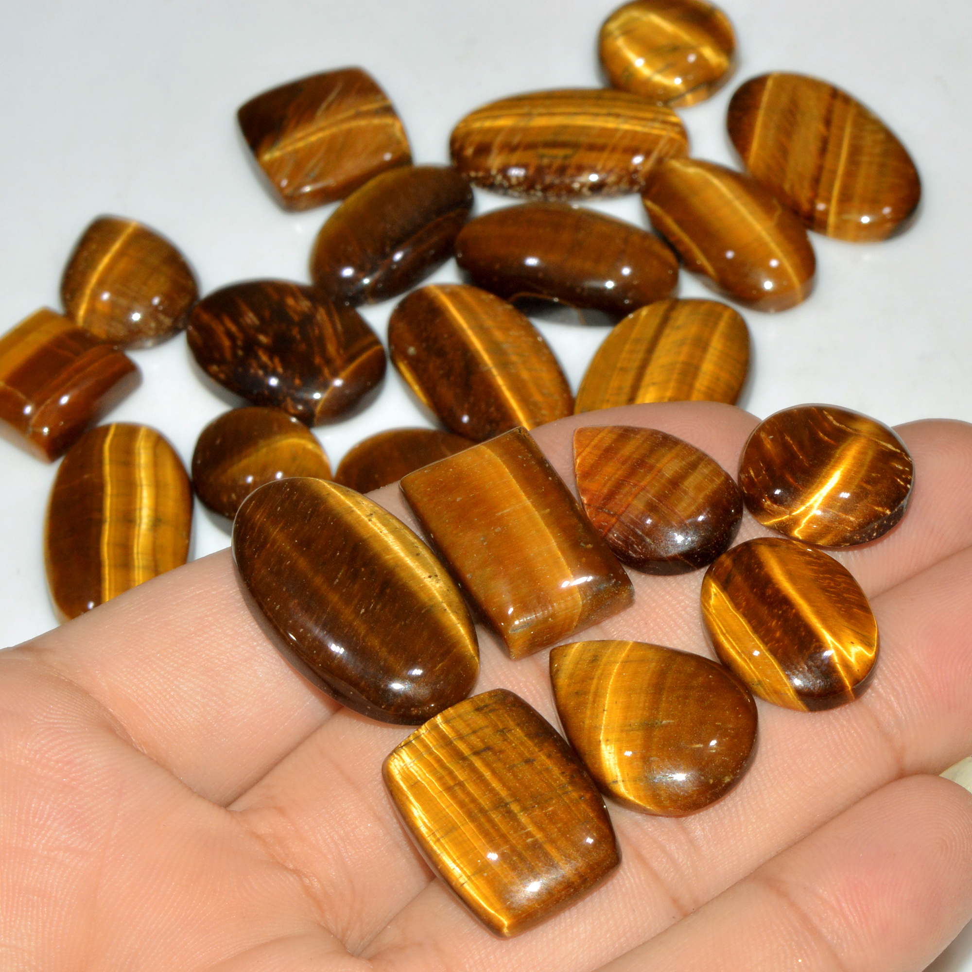 24 Pcs 427 Cts Natural Tiger Eye Cabochon Jewelry Making Gemstone Lot 29x15 13x13mm 18344