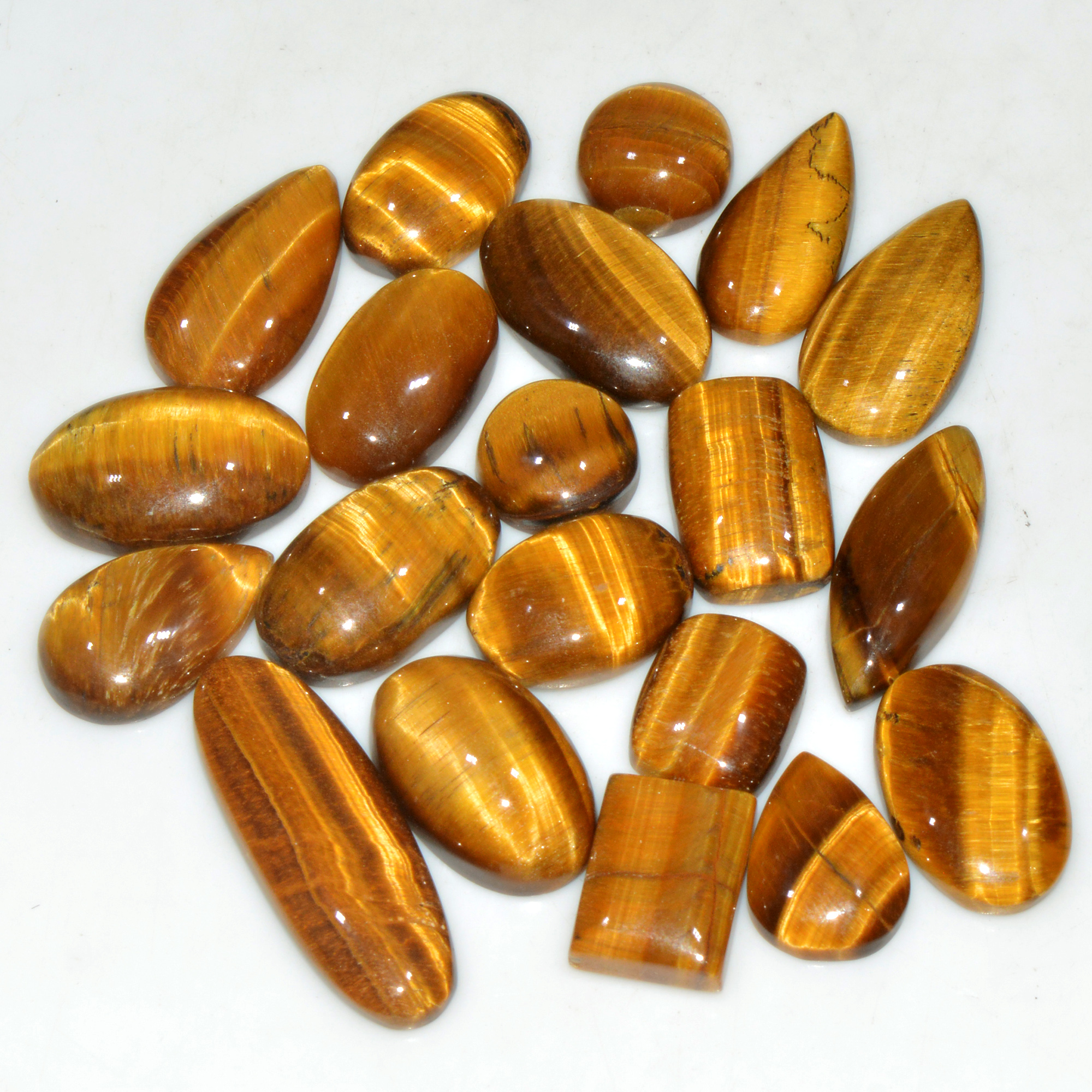20 Pcs 248 Cts Natural Tiger Eye Cabochon Jewelry Making Gemstone Lot 33x10 11x11mm 18345