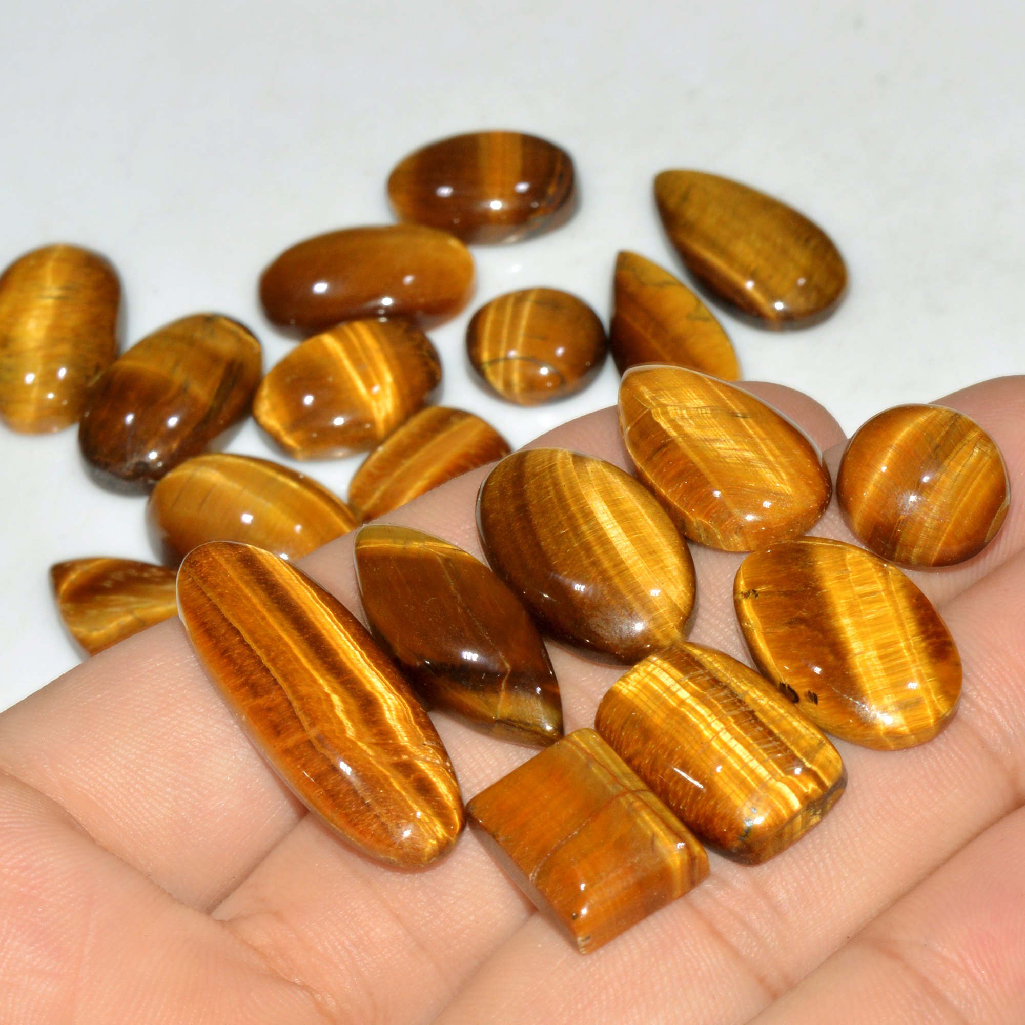 20 Pcs 248 Cts Natural Tiger Eye Cabochon Jewelry Making Gemstone Lot 33x10 11x11mm 18345