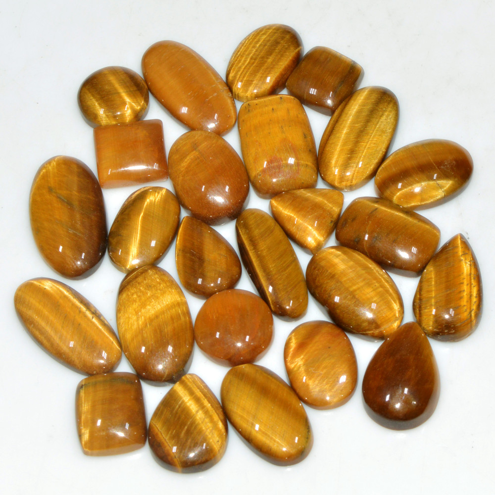 Image of 25 Pcs 267 Cts Natural Tiger Eye Cabochon Jewelry Making Gemstone Lot 24x12 10x10mm #18346