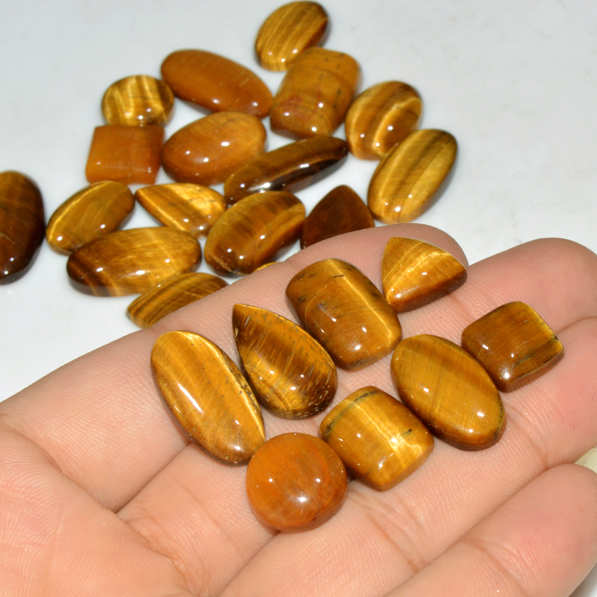 25 Pcs 267 Cts Natural Tiger Eye Cabochon Jewelry Making Gemstone Lot 24x12 10x10mm 18346