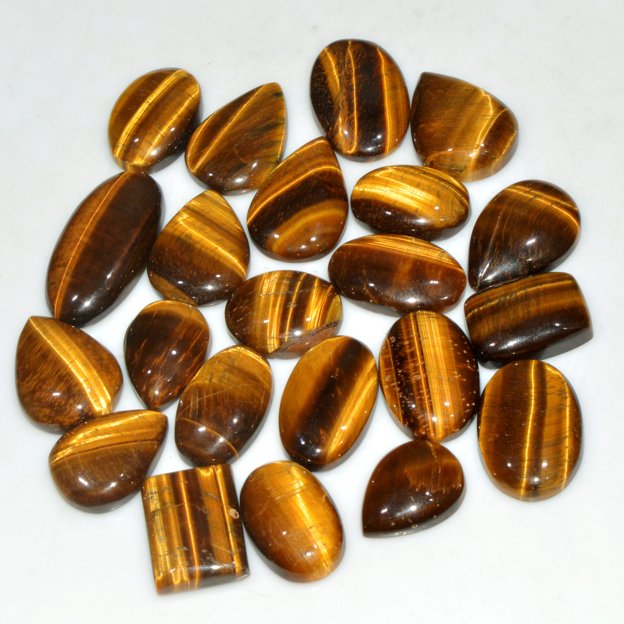 22 Pcs 385 Cts Natural Tiger Eye Cabochon Jewelry Making Gemstone Lot 30x14 18x13mm 18347