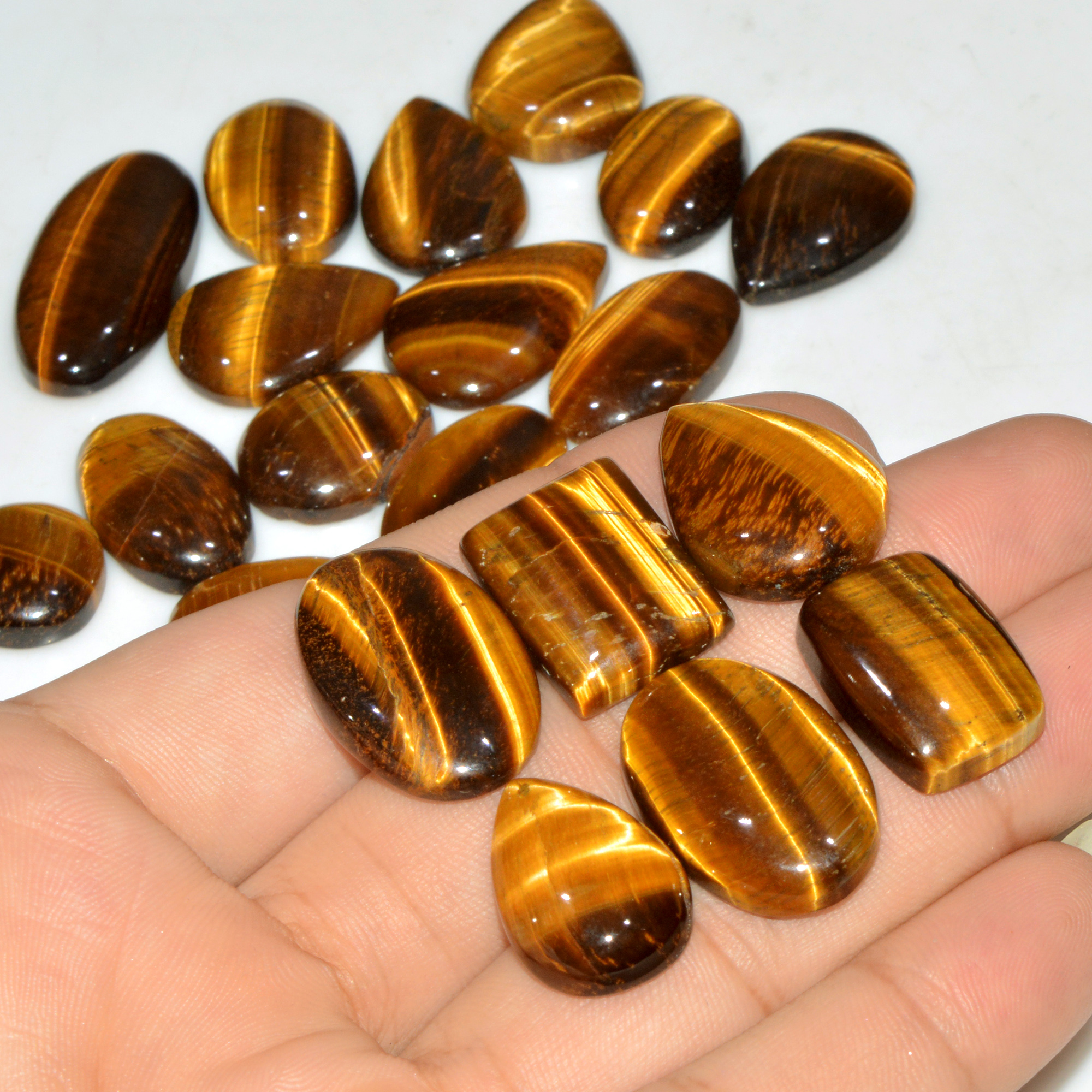 22 Pcs 385 Cts Natural Tiger Eye Cabochon Jewelry Making Gemstone Lot 30x14 18x13mm 18347