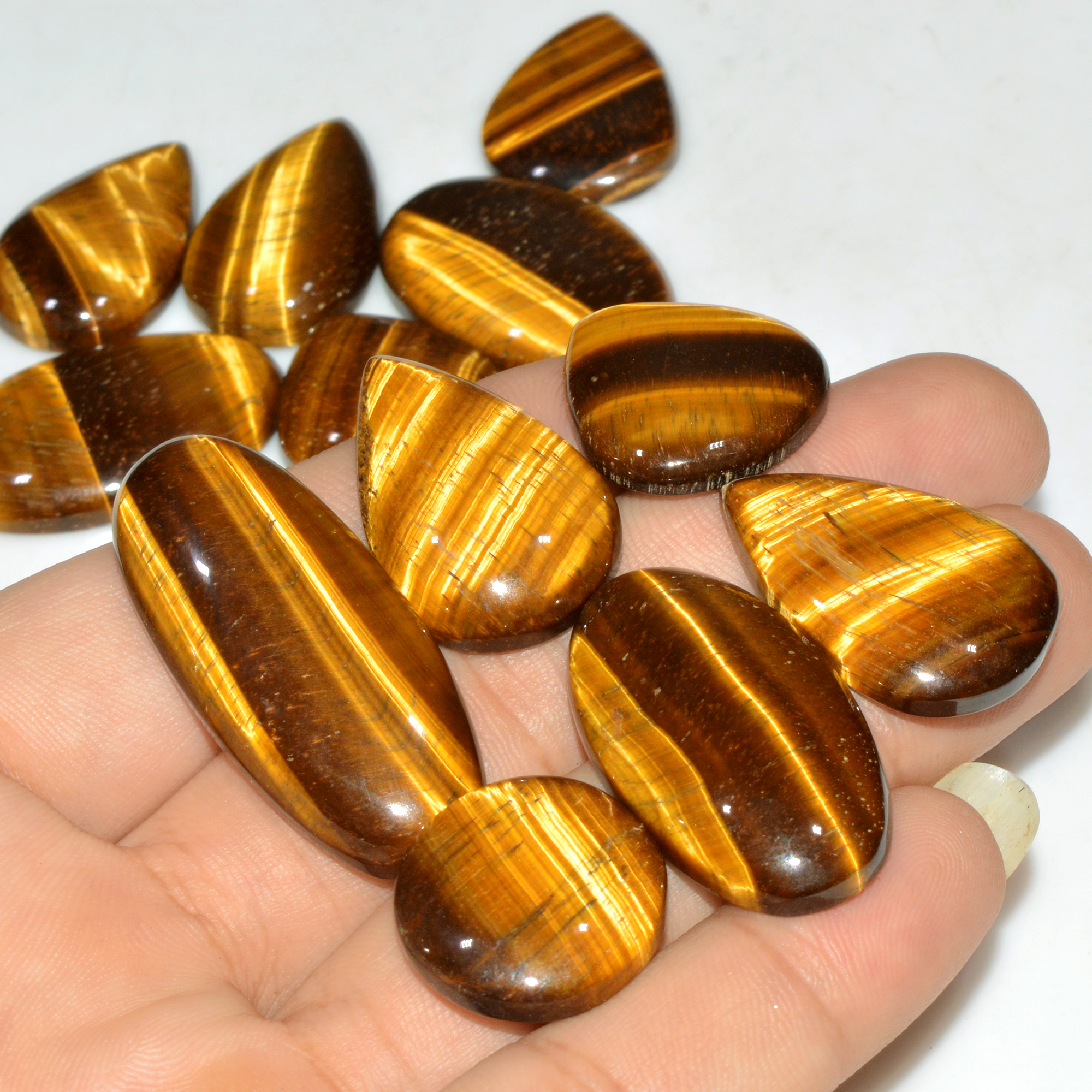 12 Pcs 336 Cts Natural Tiger Eye Cabochon Jewelry Making Gemstone Lot 40x16 19x19mm 18348