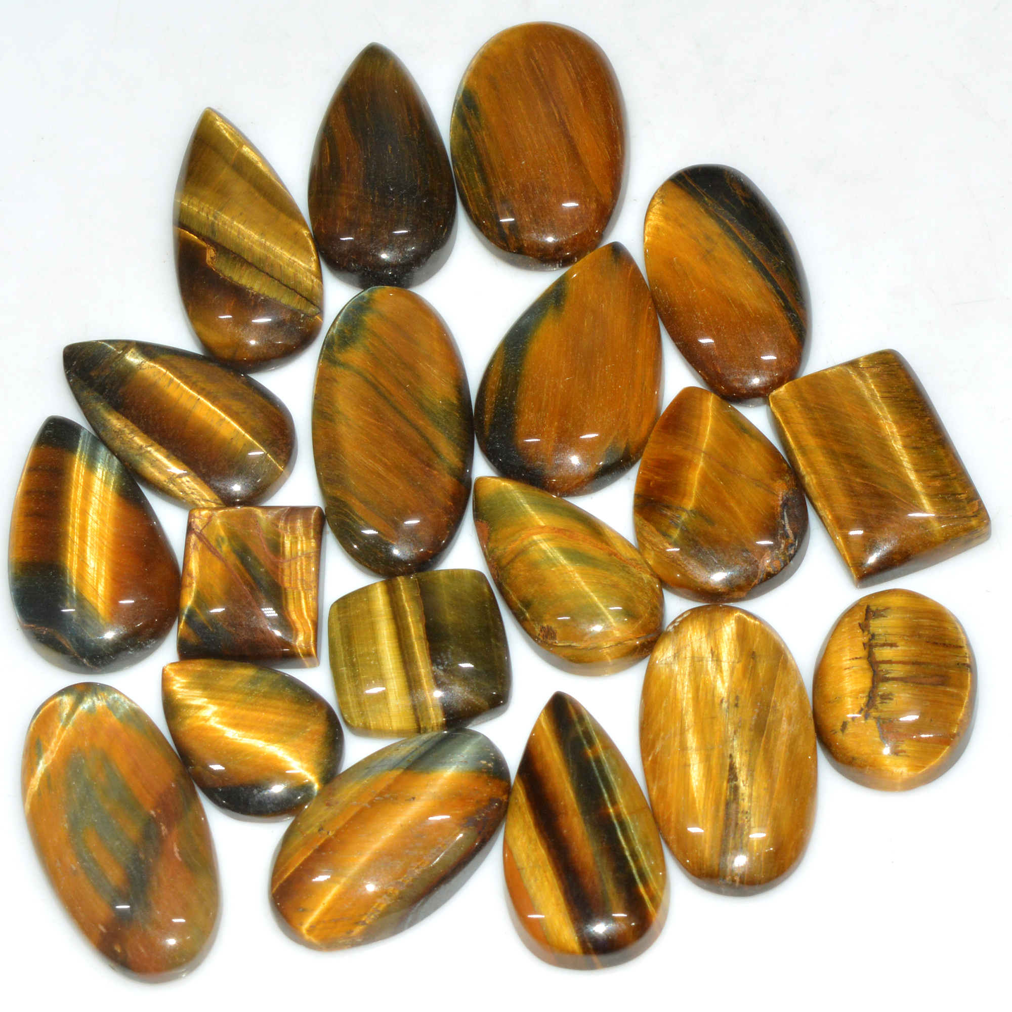 19 Pcs 335 Cts Natural Tiger Eye Cabochon Jewelry Making Gemstone Lot 30x14 15x14mm 18349