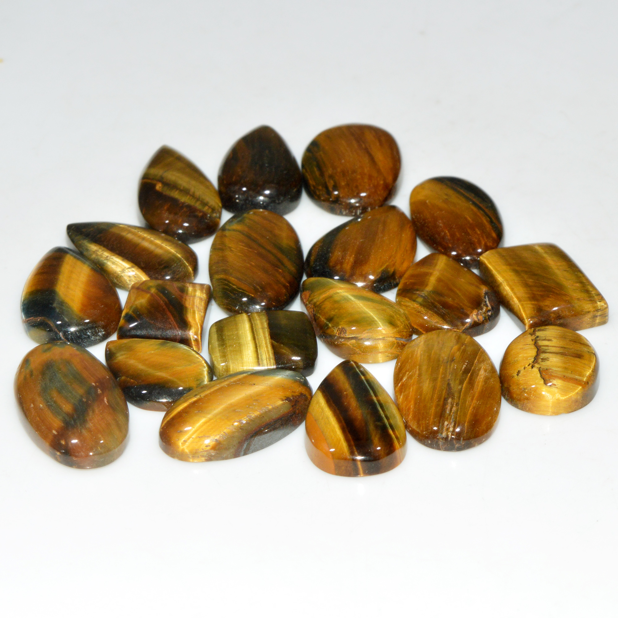 19 Pcs 335 Cts Natural Tiger Eye Cabochon Jewelry Making Gemstone Lot 30x14 15x14mm 18349