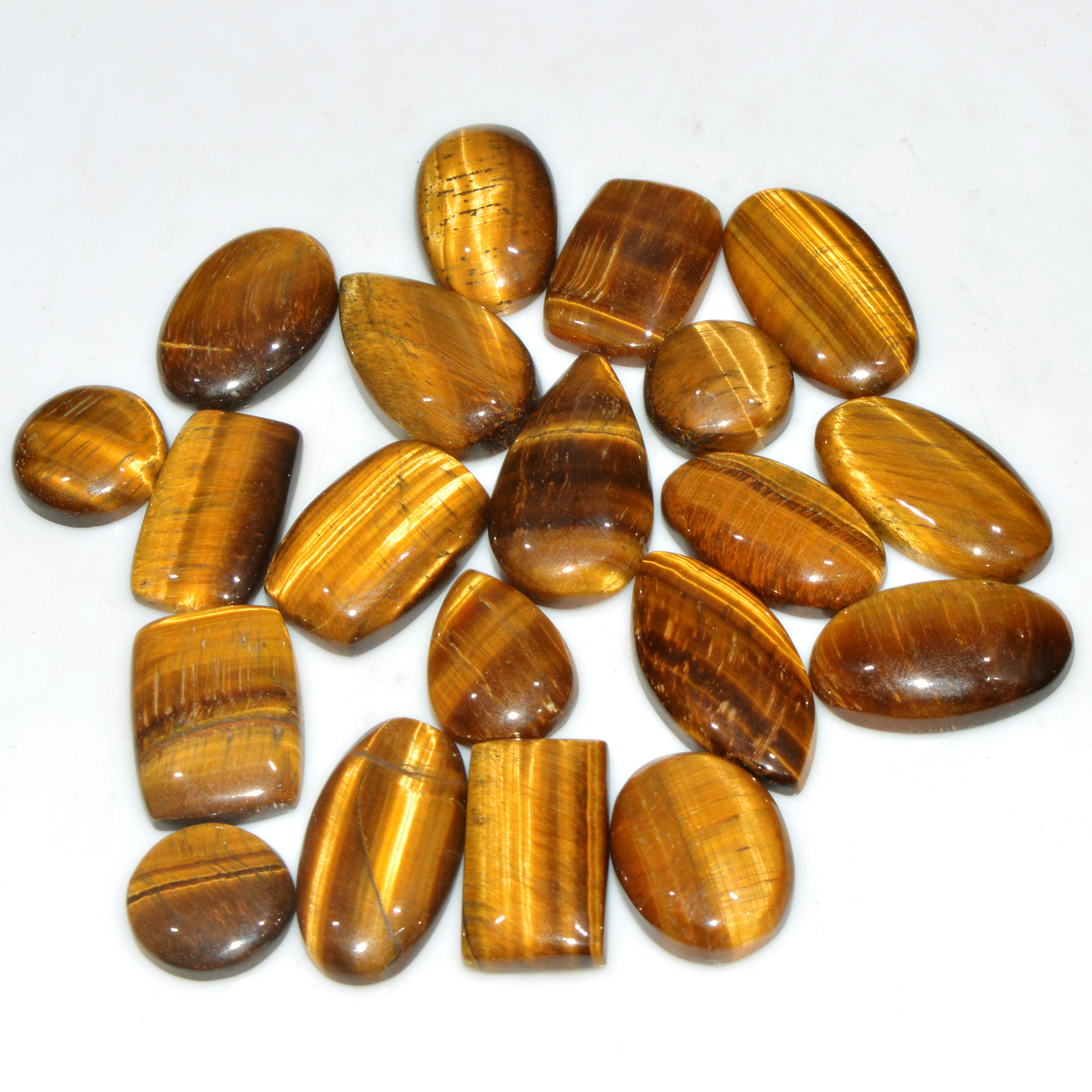 20 Pcs 385 Cts Natural Tiger Eye Cabochon Jewelry Making Gemstone Lot 30x14 14x14mm 18350