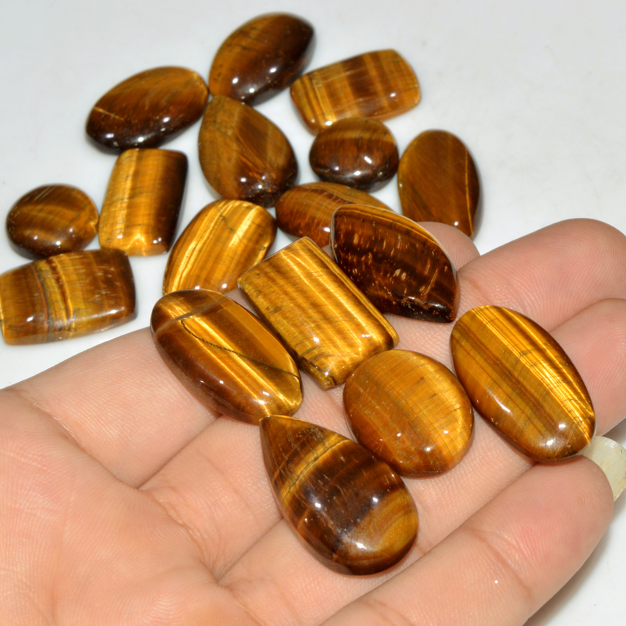 20 Pcs 385 Cts Natural Tiger Eye Cabochon Jewelry Making Gemstone Lot 30x14 14x14mm 18350