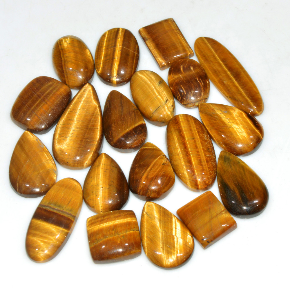 Image of 19 Pcs 323 Cts Natural Tiger Eye Cabochon Jewelry Making Gemstone Lot 36x10 14x12mm #18351