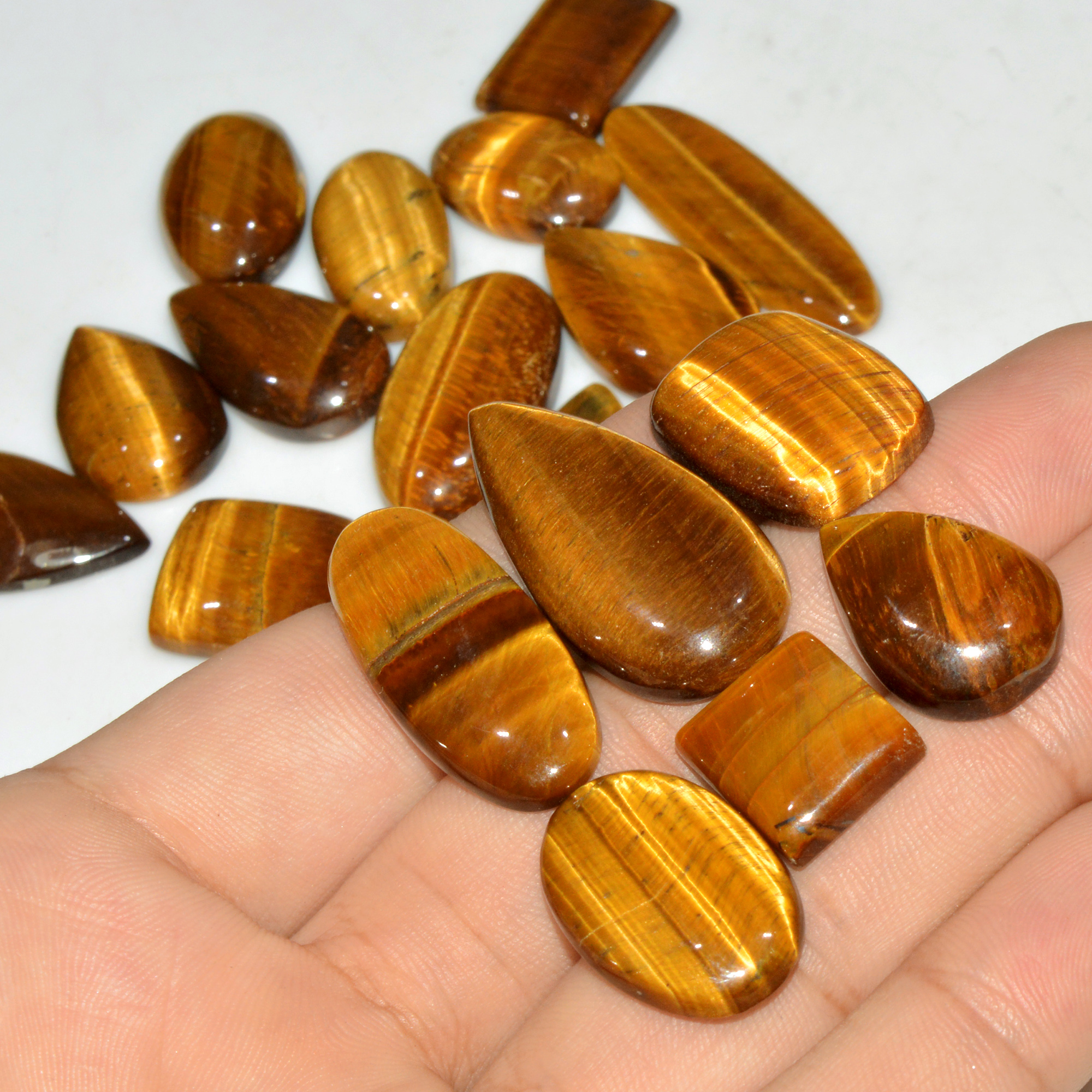 19 Pcs 323 Cts Natural Tiger Eye Cabochon Jewelry Making Gemstone Lot 36x10 14x12mm 18351