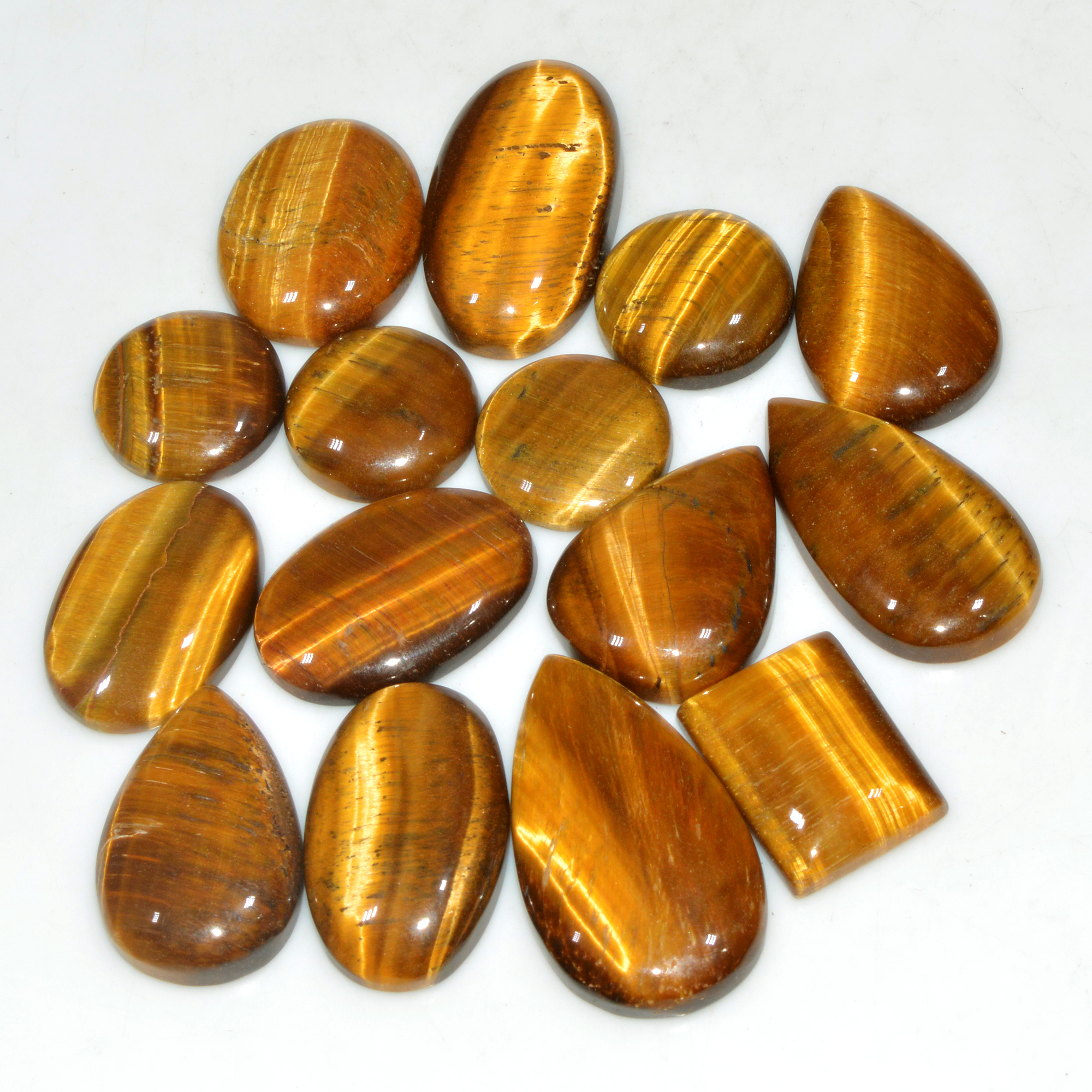 15 Pcs 347 Cts Natural Tiger Eye Cabochon Jewelry Making Gemstone Lot 35x19 15x15mm 18352