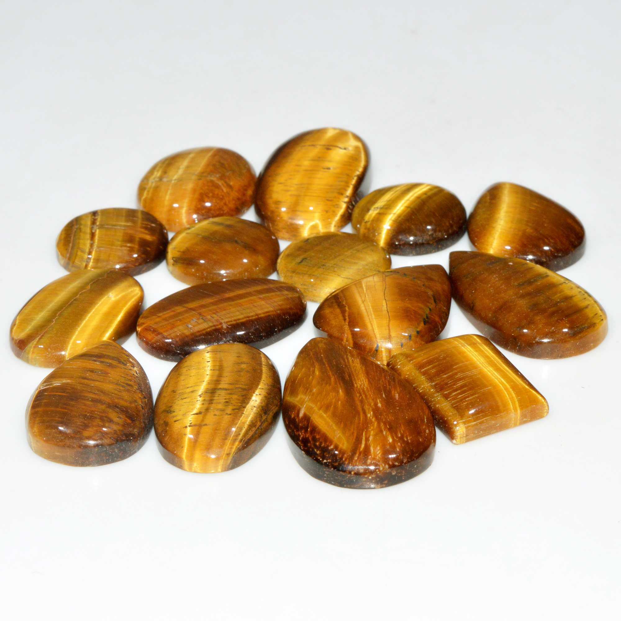 15 Pcs 347 Cts Natural Tiger Eye Cabochon Jewelry Making Gemstone Lot 35x19 15x15mm 18352