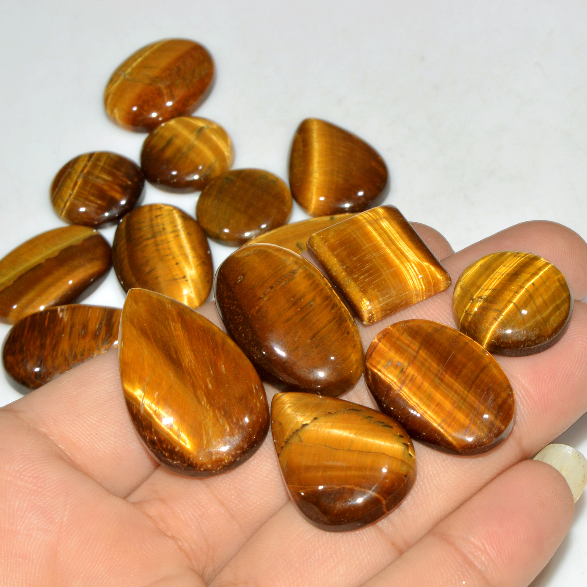 15 Pcs 347 Cts Natural Tiger Eye Cabochon Jewelry Making Gemstone Lot 35x19 15x15mm 18352