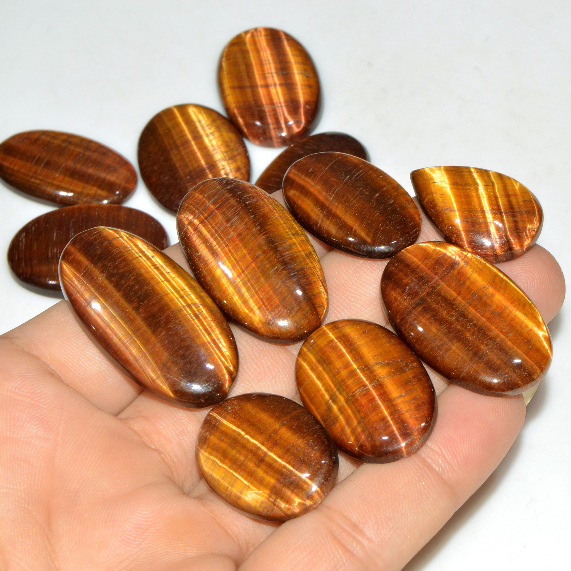 12 Pcs 372 Cts Natural Tiger Eye Cabochon Jewelry Making Gemstone Lot 40x19 24x15mm 18353