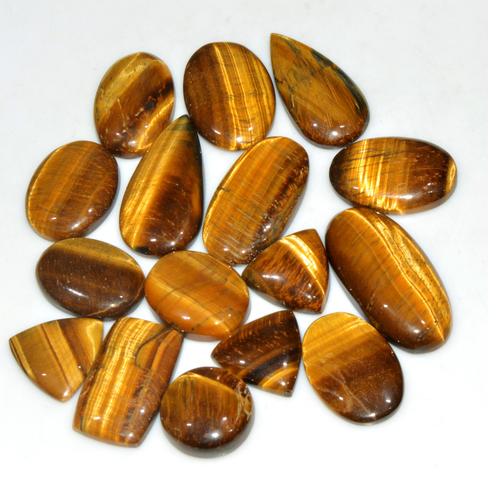 Image of 16 Pcs 367 Cts Natural Tiger Eye Cabochon Jewelry Making Gemstone Lot 36x16 19x19mm #18354