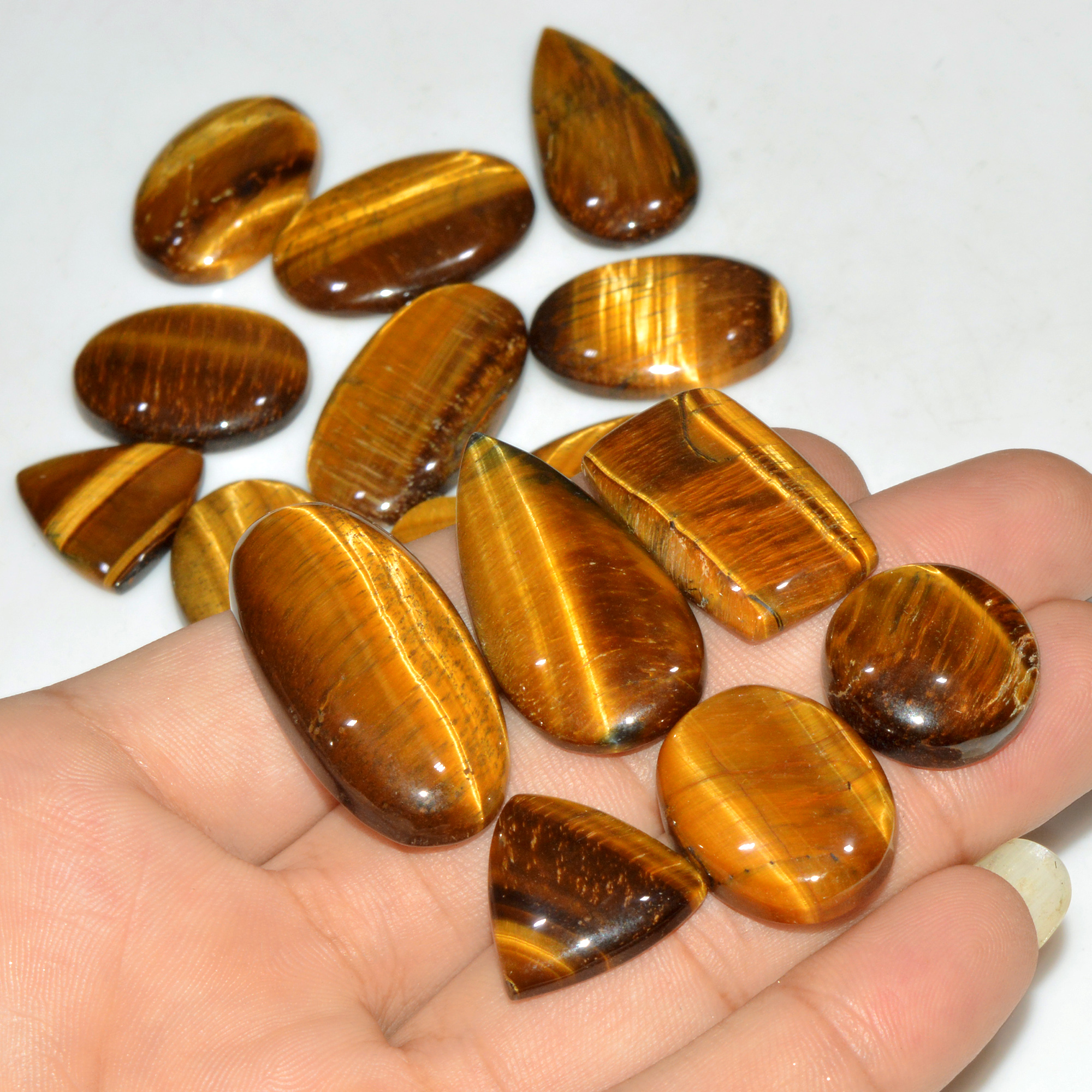 16 Pcs 367 Cts Natural Tiger Eye Cabochon Jewelry Making Gemstone Lot 36x16 19x19mm 18354