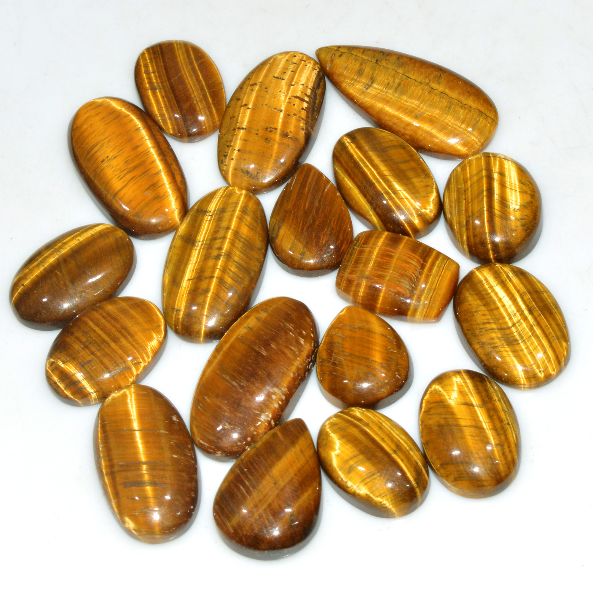 18 Pcs 339 Cts Natural Tiger Eye Cabochon Jewelry Making Gemstone Lot 35x15 16x12mm 18355