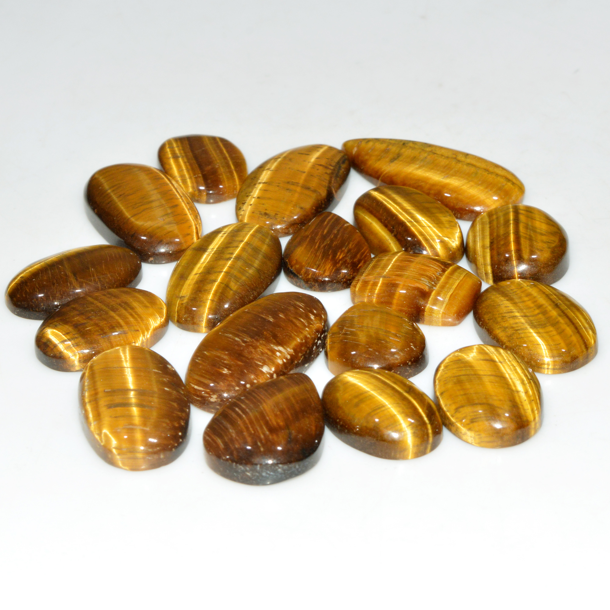 18 Pcs 339 Cts Natural Tiger Eye Cabochon Jewelry Making Gemstone Lot 35x15 16x12mm 18355