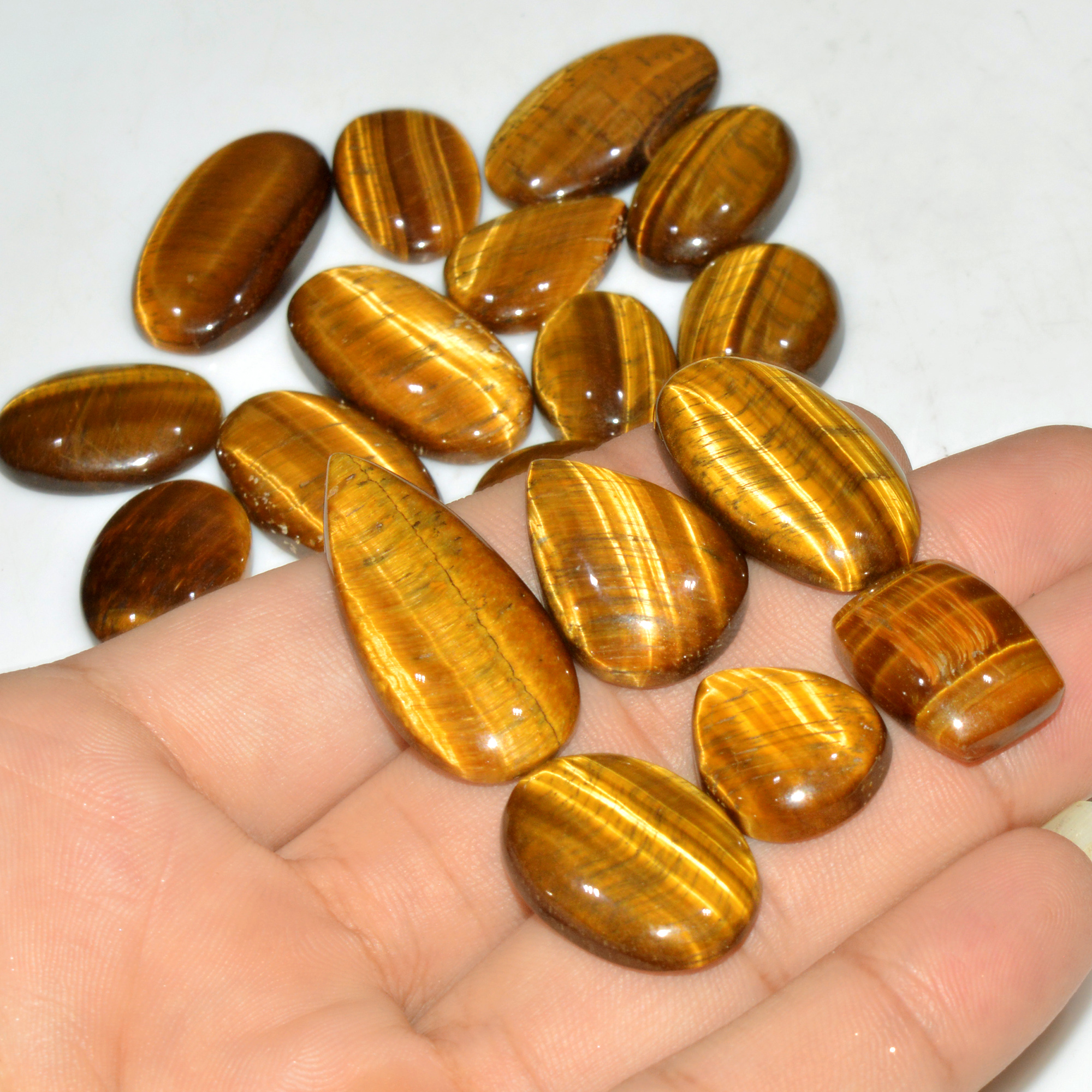 18 Pcs 339 Cts Natural Tiger Eye Cabochon Jewelry Making Gemstone Lot 35x15 16x12mm 18355