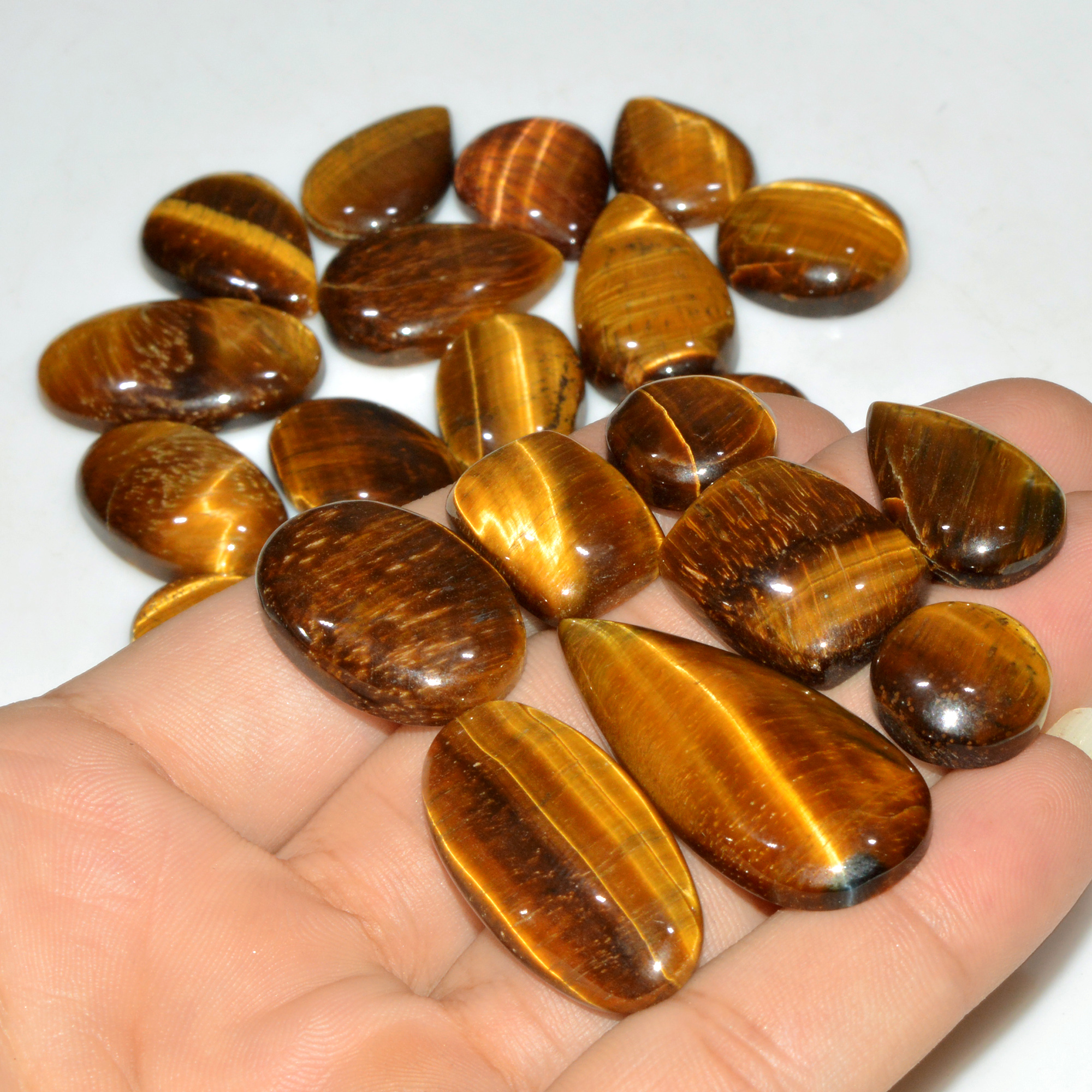 23 Pcs 442 Cts Natural Tiger Eye Cabochon Jewelry Making Gemstone Lot 40x15 13x13mm 18356