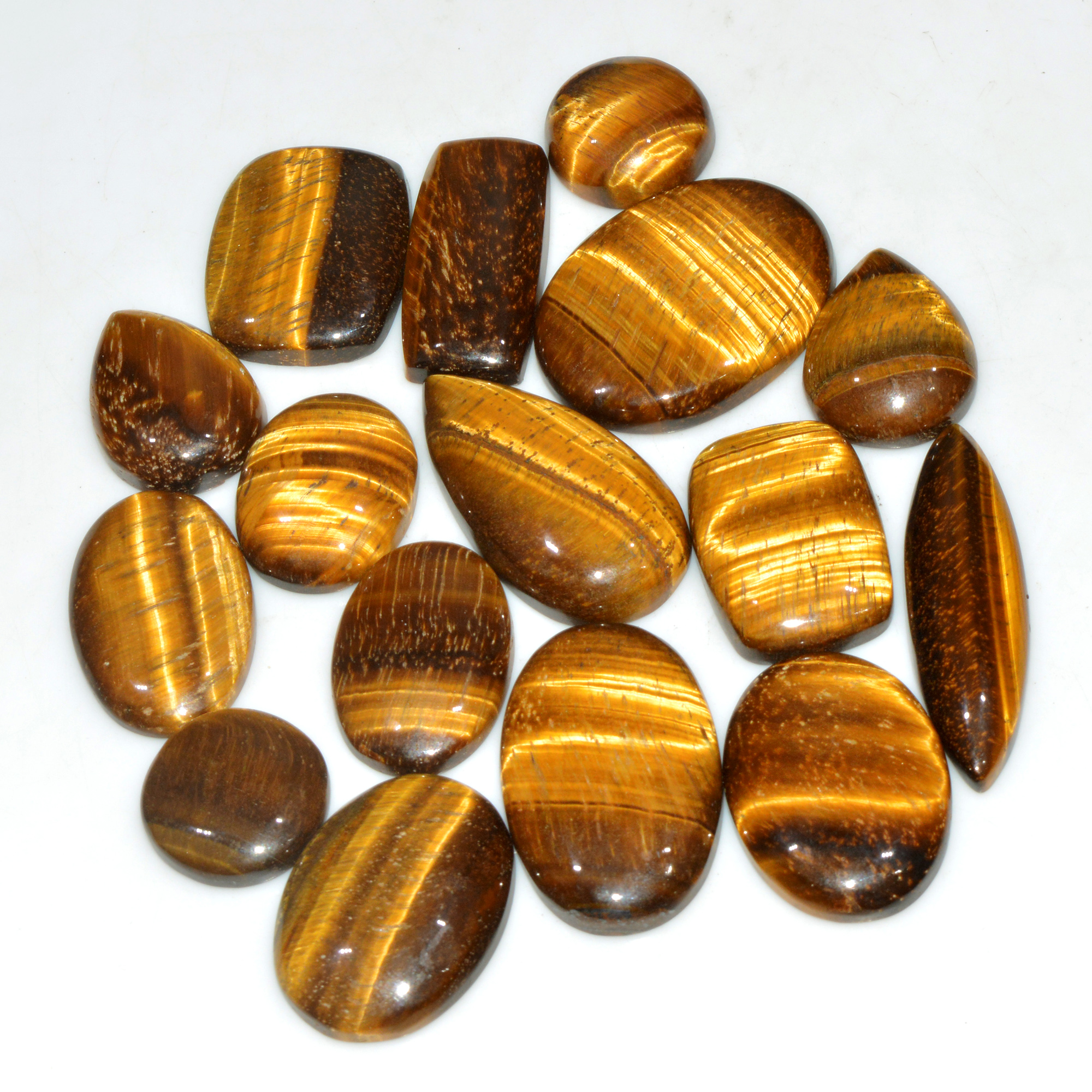 16 Pcs 483 Cts Natural Tiger Eye Cabochon Jewelry Making Gemstone Lot 40x10 17x17mm 18357